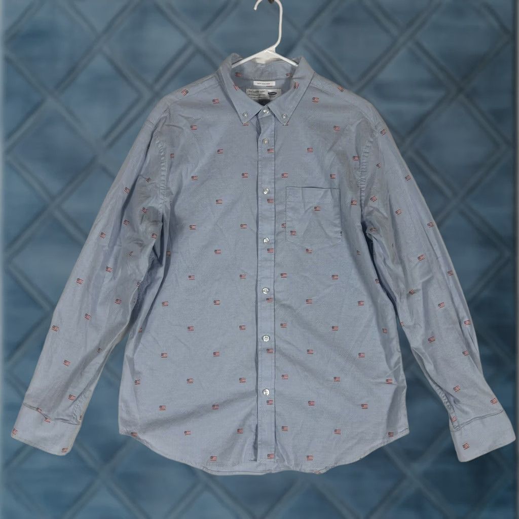 Old Navy Old Navy Shirt Mens Large Slim Fit Blue American Flag Built-In Flex Oxford Shirt Size US L / EU 52-54 / 3 - 1 Thumbnail