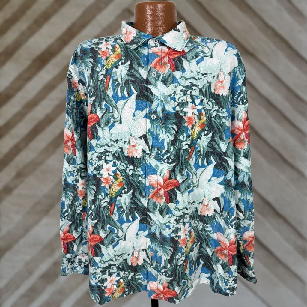 Tommy Bahama Tommy Bahama Island Zone Shirt Men 2XL Floral Parrot Hawaiian Luau Linen Blend Long Sleeve Button-Up Shirt Size US XXL / EU 58 / 5 - 1 Thumbnail
