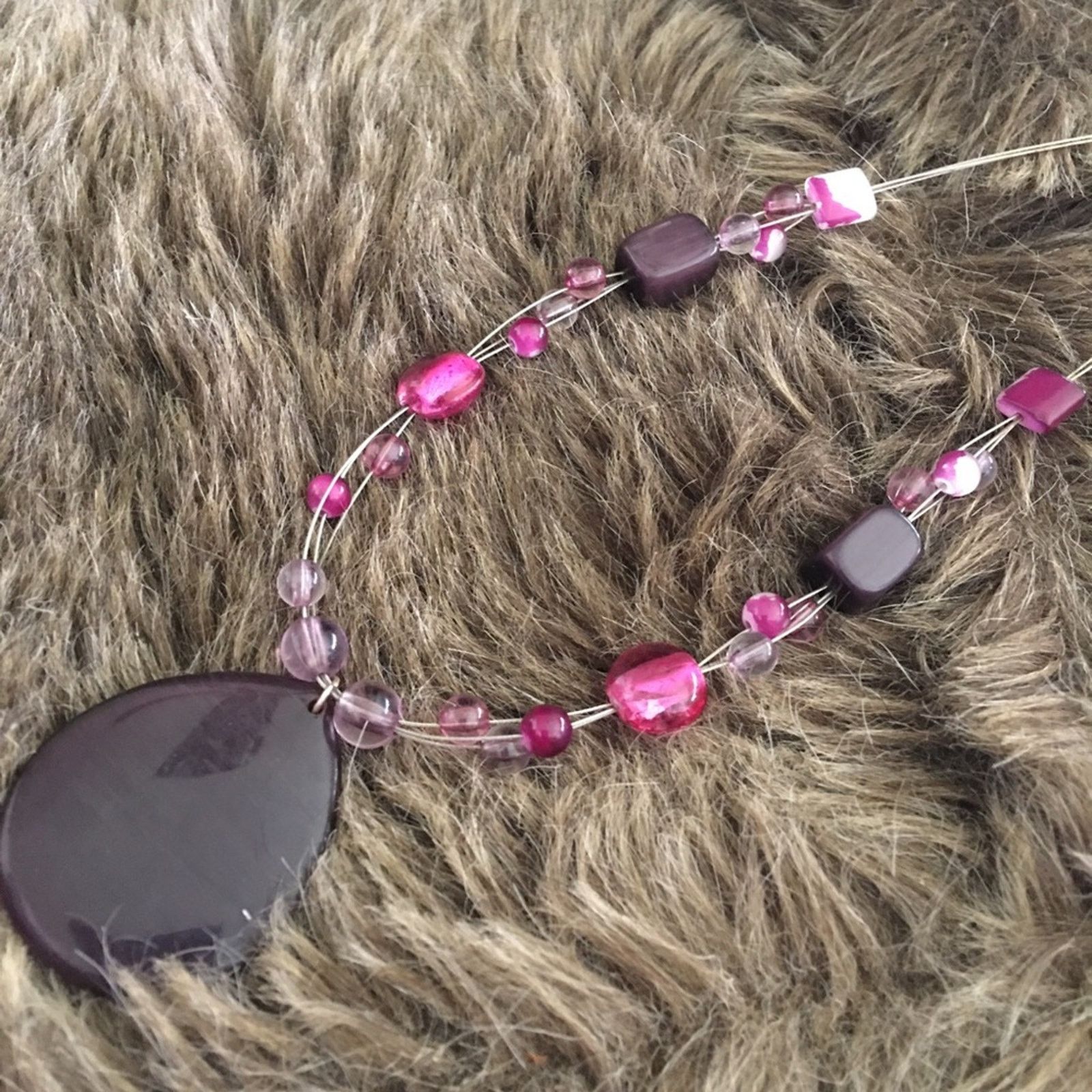 Jewelry Purple glass bead floating fish line necklace Size ONE SIZE - 6 Thumbnail