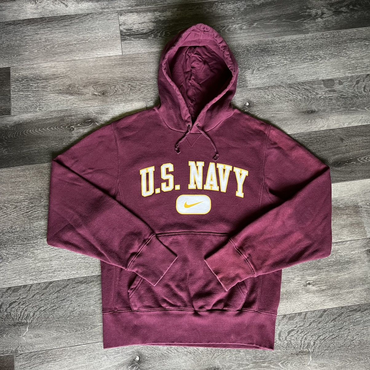 Nike × Vintage Vintage 2000s Nike U.S. Navy Center Swoosh Logo Hoodie Red Size US S / EU 44-46 / 1 - 1 Thumbnail