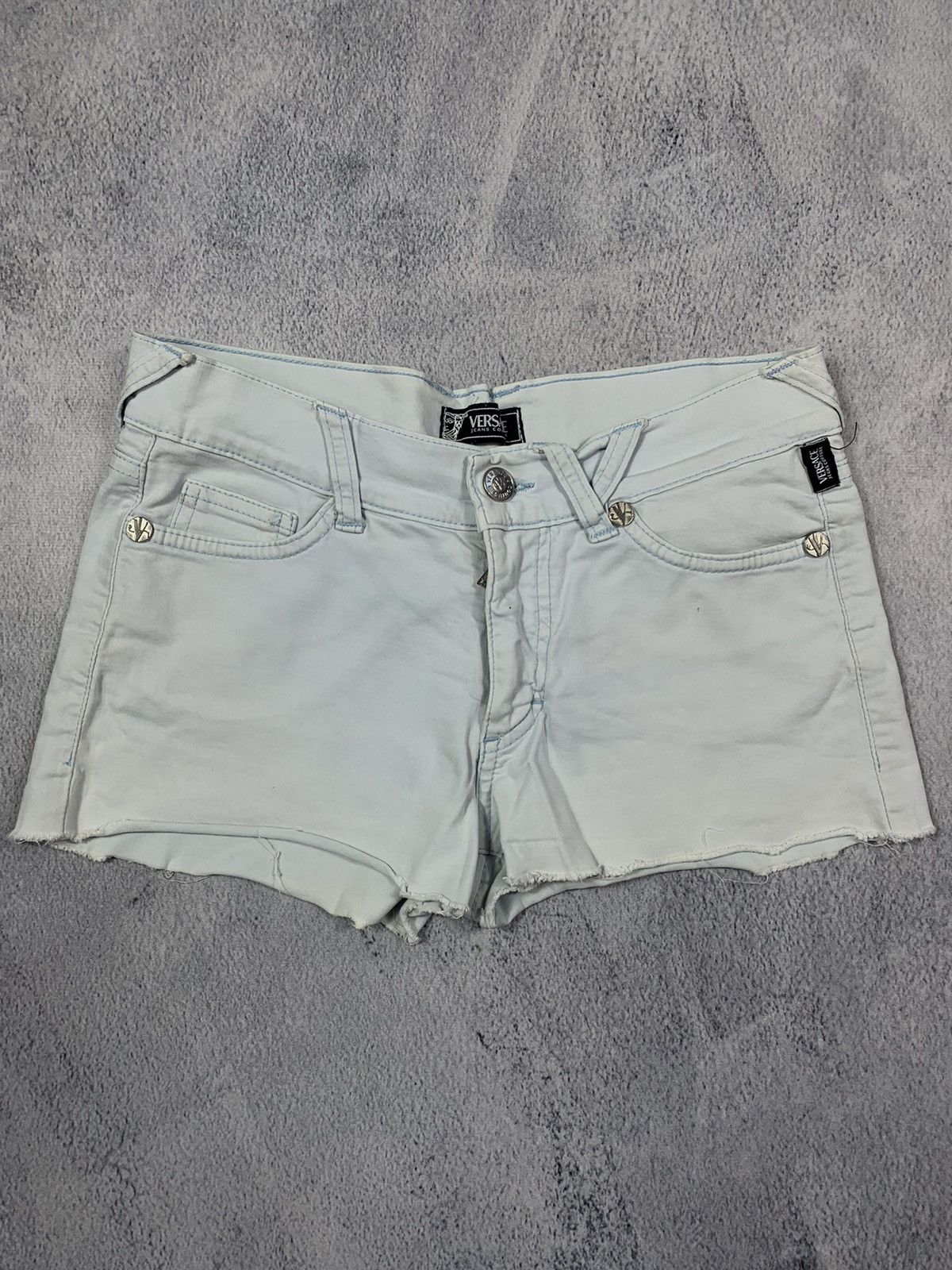 Versace × Versace Jeans Couture × Vintage Vintage Y2K Versace Jeans Couture cropped faded denim shorts Size 26" / US 2 / IT 38 - 4 Thumbnail