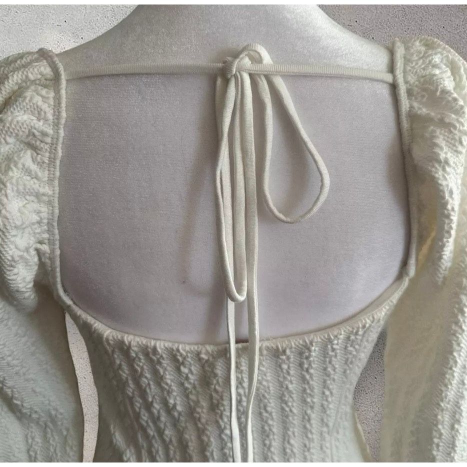 Free People NWT FREE PEOPLE Brittany White Ribbed Puff Sleeve Top Large Size L / US 10 / IT 46 - 10 Thumbnail