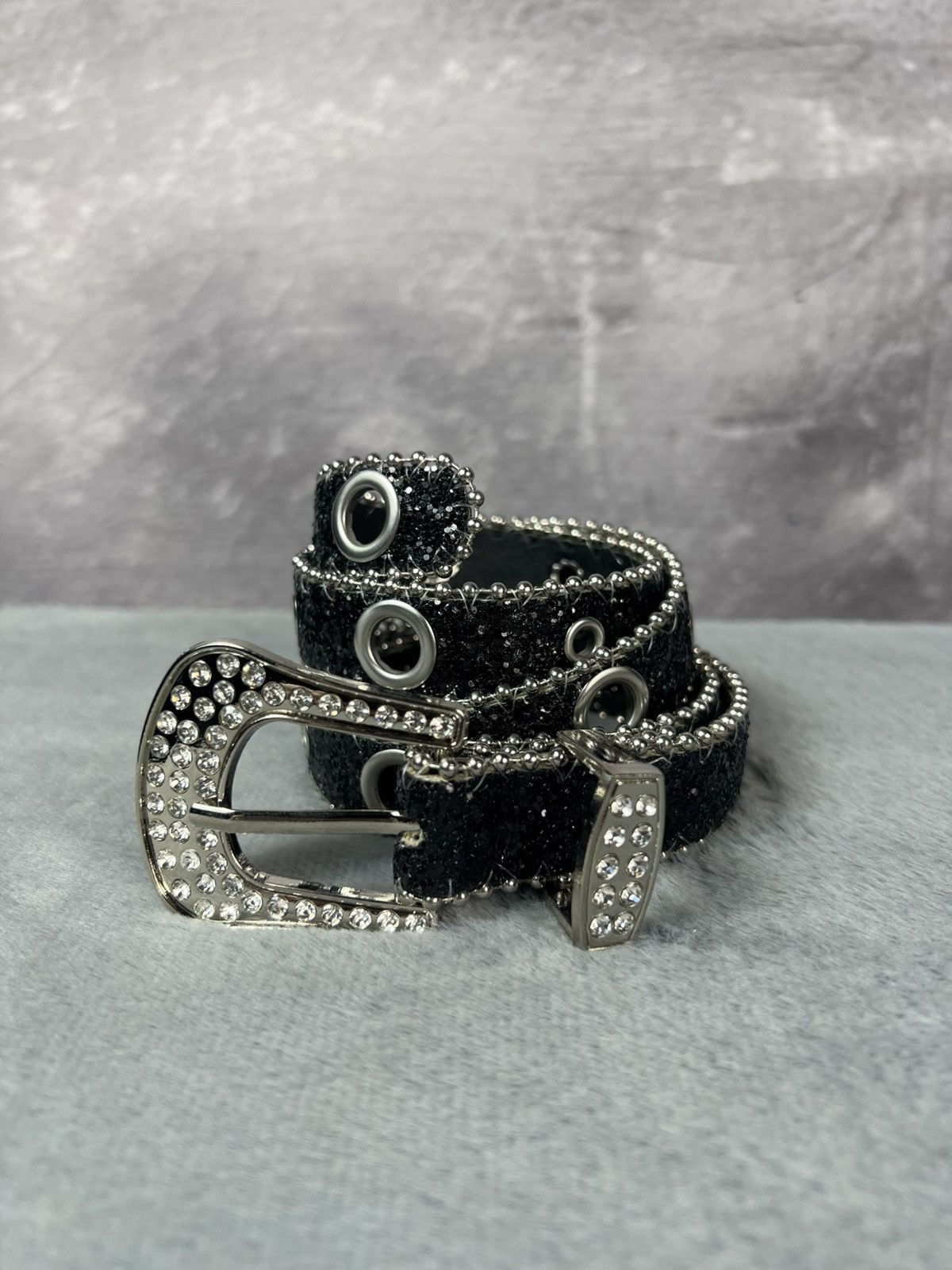 Other Black Glamour Rhinestones Y2K Thin Belt Gothic Punk Grunge Size ONE SIZE - 3 Thumbnail