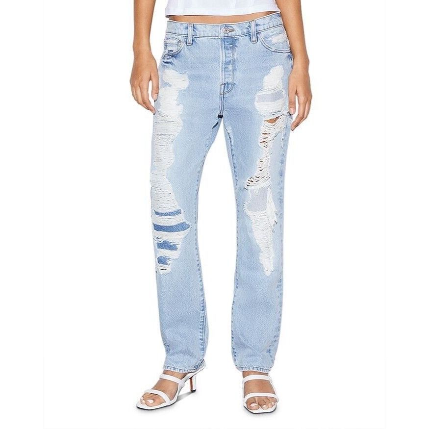 Frame FRAME Denim Le Slouch Distressed Button Fly Light Wash Jeans Size 29" - 1 Thumbnail
