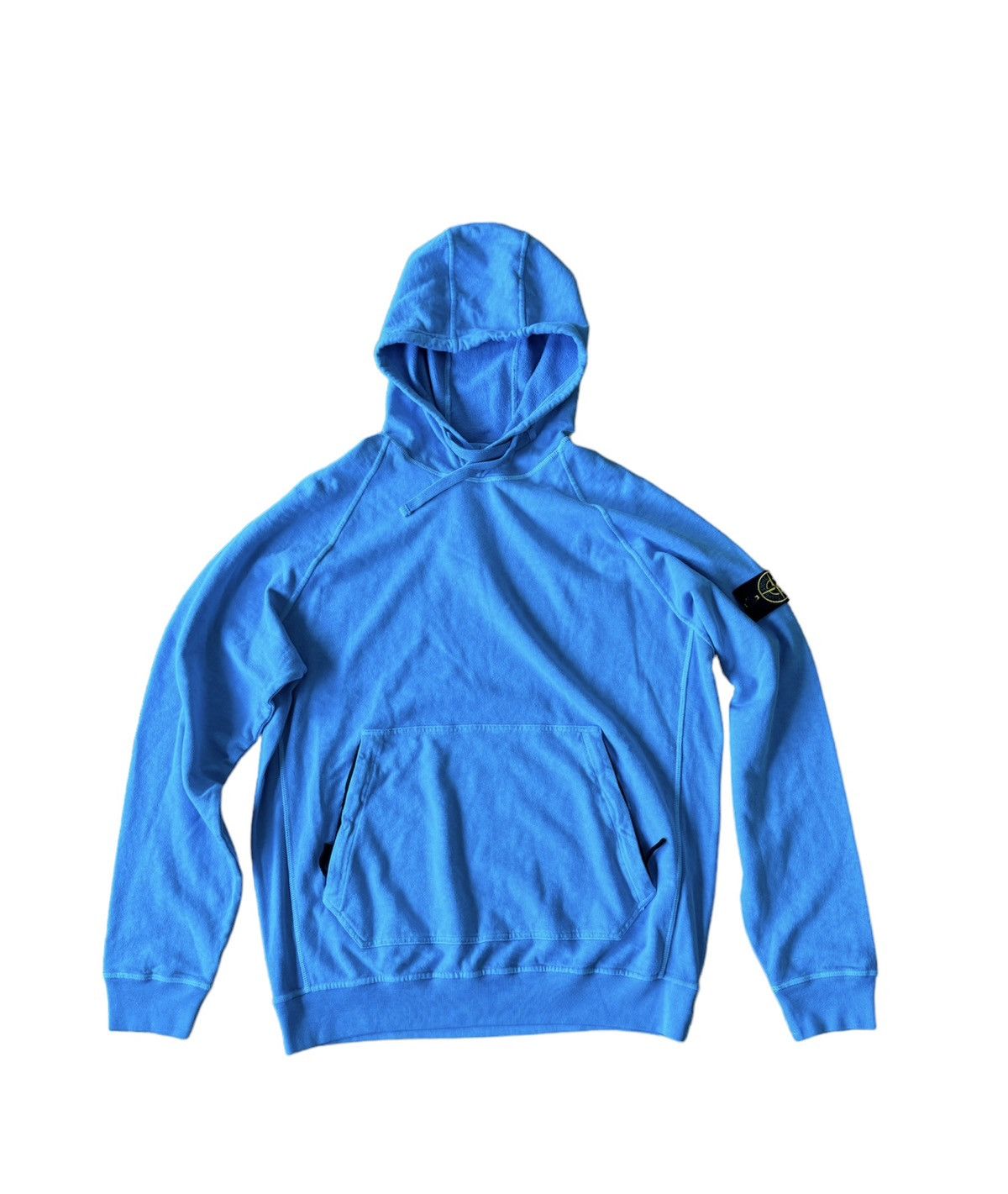 image of 525 $ Stone Island Garment Dyed Pockets Drawstring Hoodie in Bright Blue, Men's (Size 2XL)