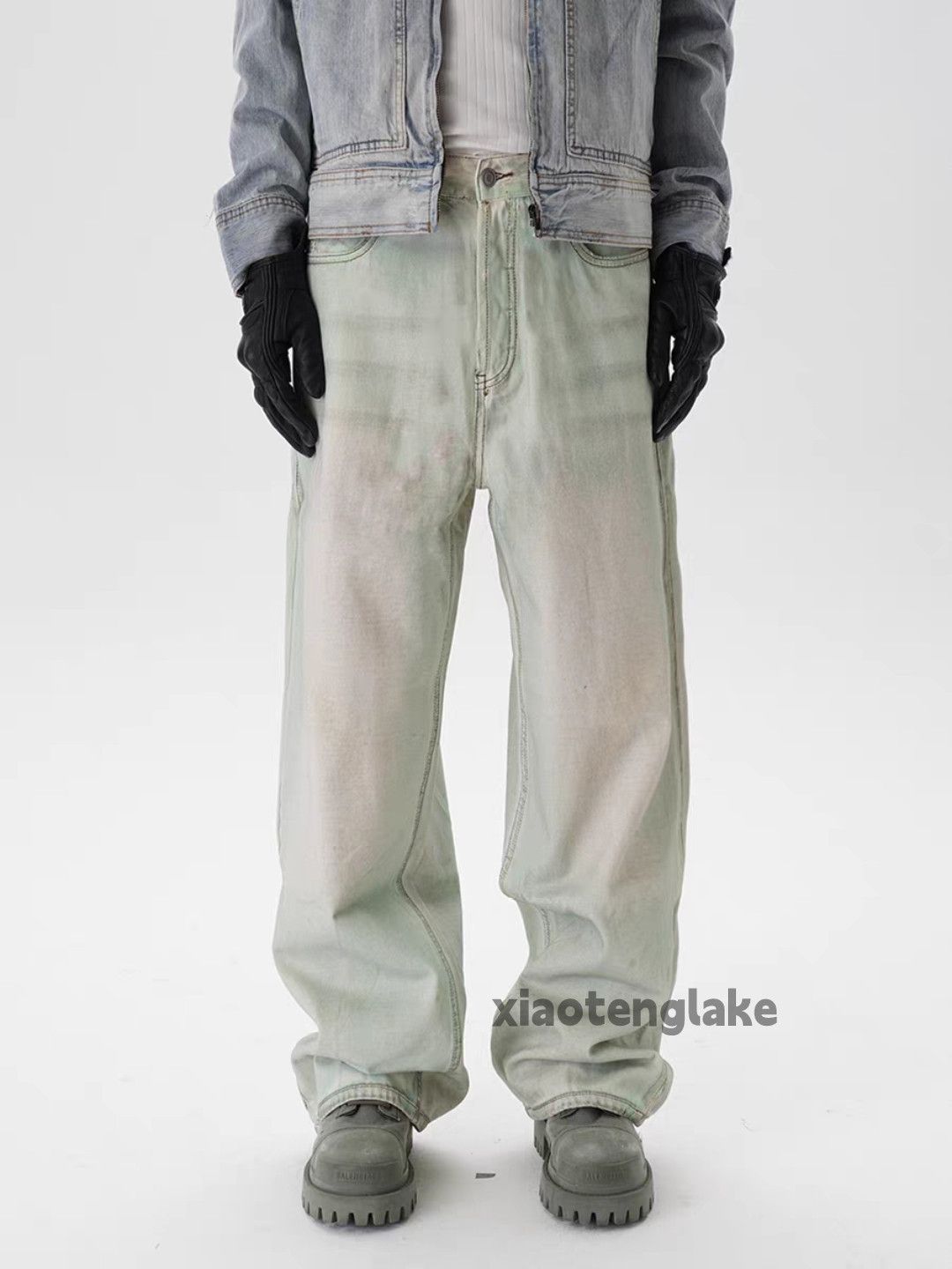 Jean Unisex washed faded loose baggy stain hiphop pants Size US 32 / EU 48 - 9 Thumbnail
