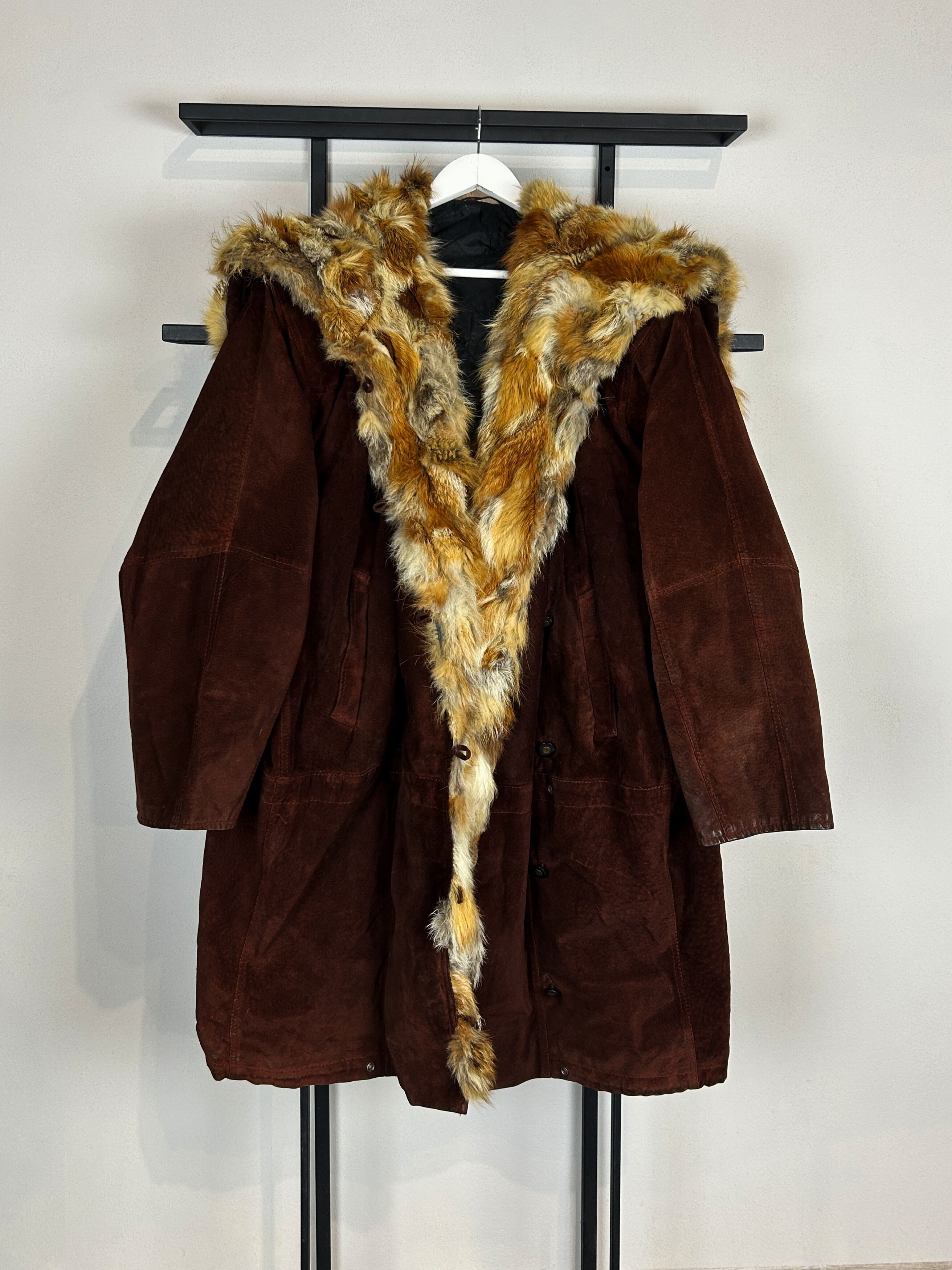Japanese Brand Suede Leather Coat Fur Trim Vintage Luxury Brown Long Size US L / EU 52-54 / 3 - 2 Thumbnail