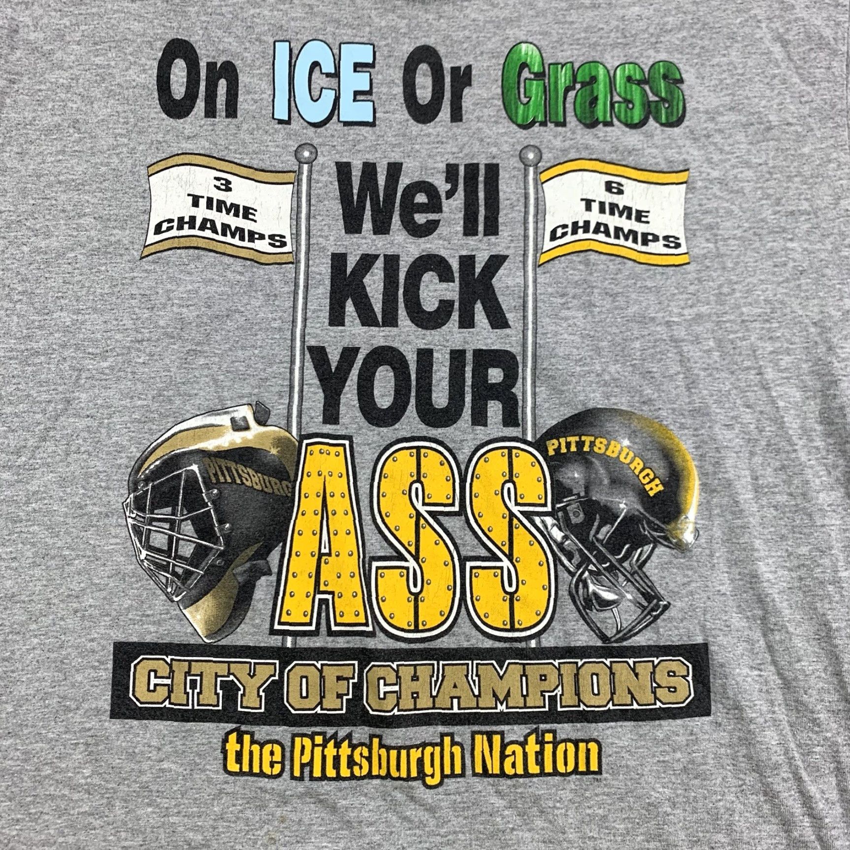 Fruit Of The Loom VINTAGE Pittsburgh Nation Sports Shirt Adult XL Gray Steelers Bruins Football Size US XL / EU 56 / 4 - 2 Thumbnail