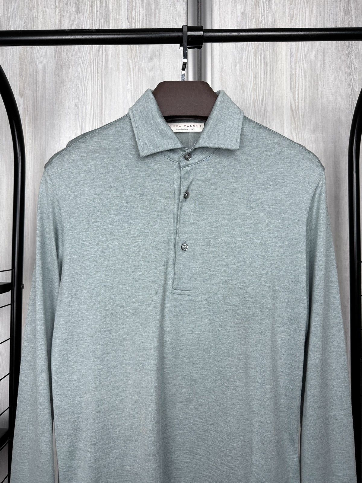 Other Luca Faloni Long Sleeve Polo Shirt Silk-Cotton Marine Green Size US XS / EU 42 / 0 - 3 Thumbnail
