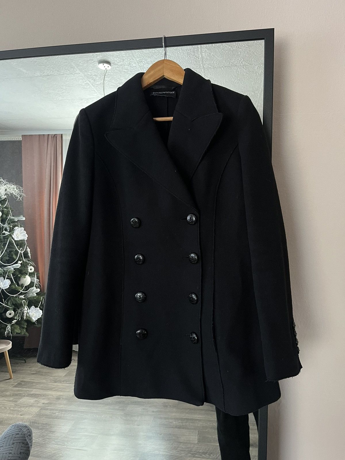 Emporio Armani Emporio Armani Black Wool Double Breasted Peacoat Jacket Size US S / EU 44-46 / 1 - 1 Thumbnail
