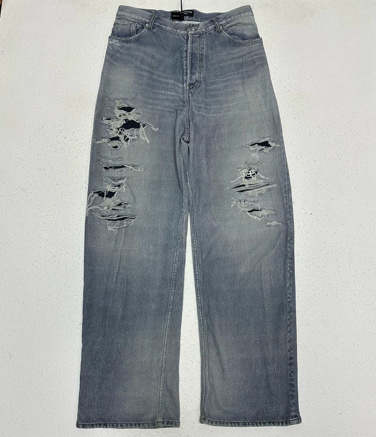 balenciaga 3d printed distressed denim pants