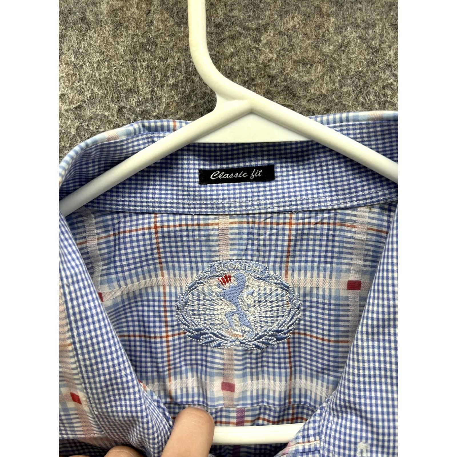 BUGATCHI Bugatchi Shirt Mens 2XL Blue Plaid Short Sleeve Button Front Casual Woven Size US XXL / EU 58 / 5 - 2 Thumbnail