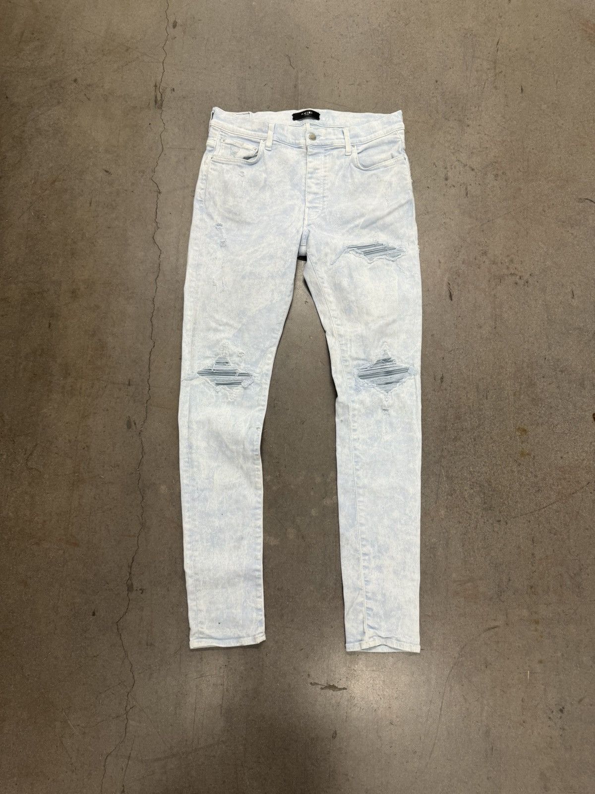 Amiri LIGHT BLUE SUEDE PATCH MX1 SKINNY JEANS Size US 34 / EU 50 - 1 Thumbnail