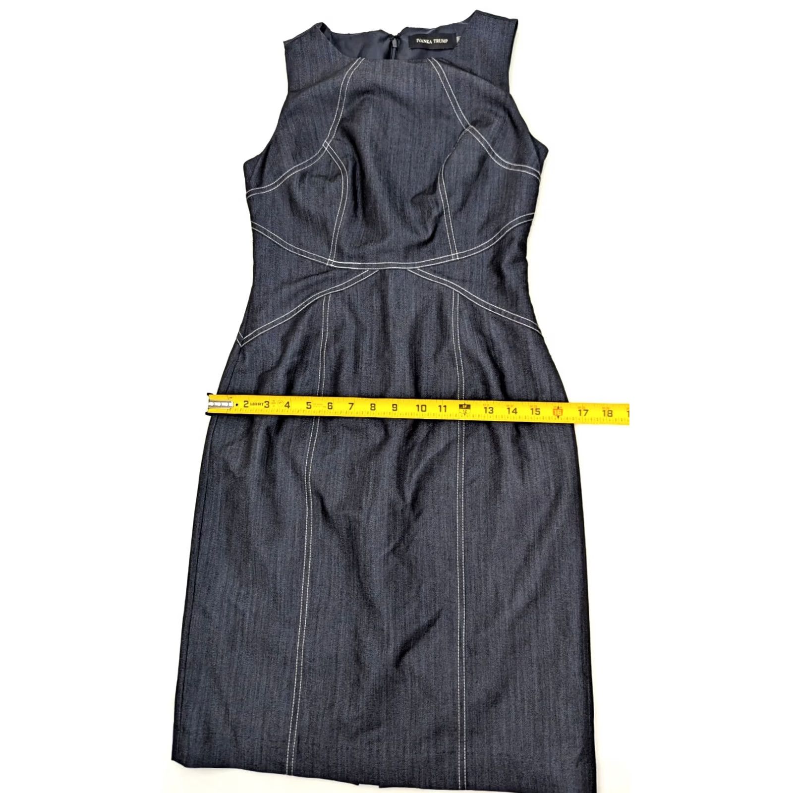 Vintage Ivanka Trump Deep Indigo w White Stitch Midi Tank Dress Women 2 EUC Zip Floral Knit Sleeveless Round Neck 30 Chest 35 Long Pattern Flower Size XS / US 0-2 / IT 36-38 - 6 Thumbnail