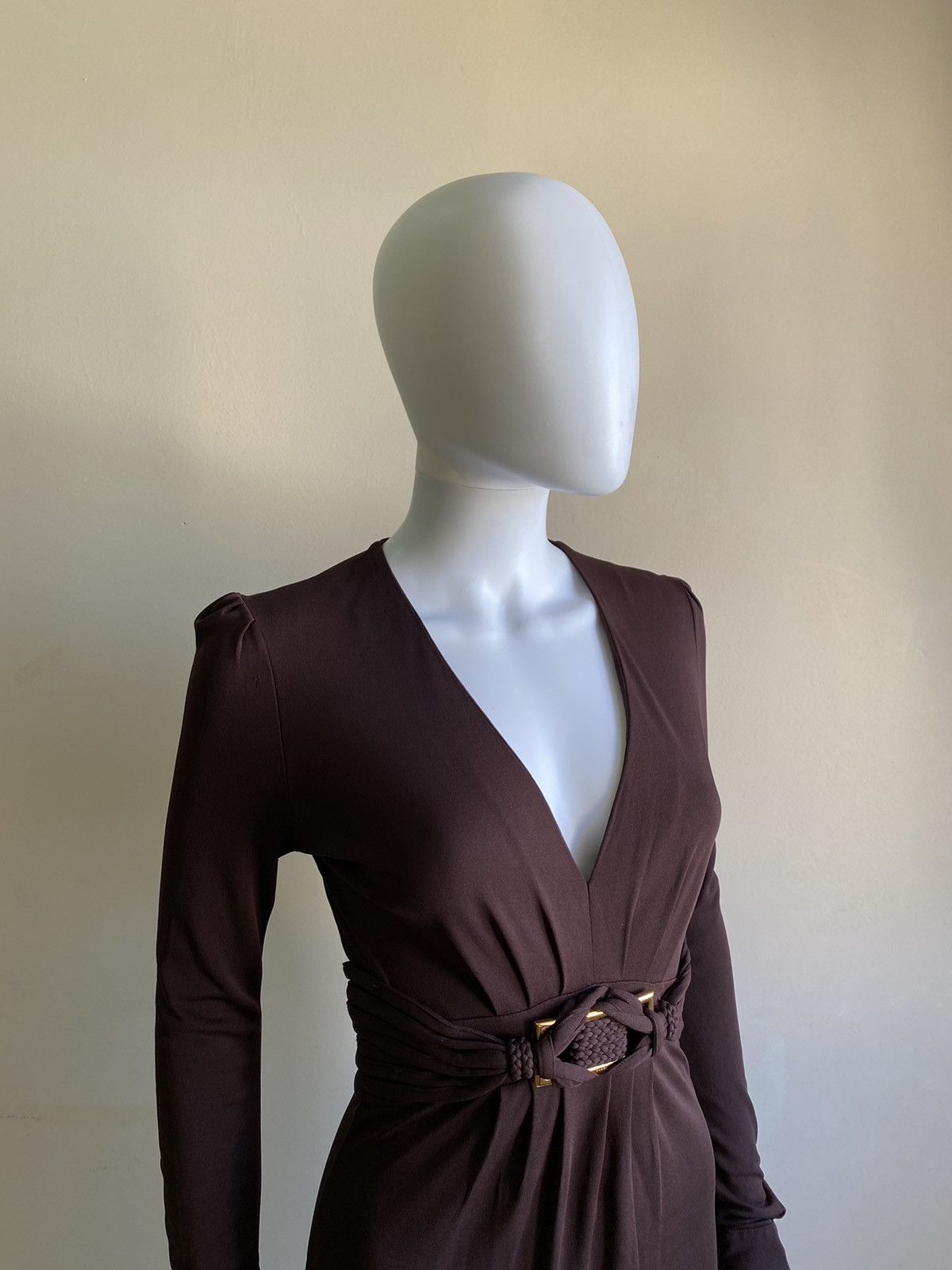Gucci Gucci Womens Chocolate Brown V Neck Knee Length Dress Size M Size M / US 6-8 / IT 42-44 - 3 Thumbnail