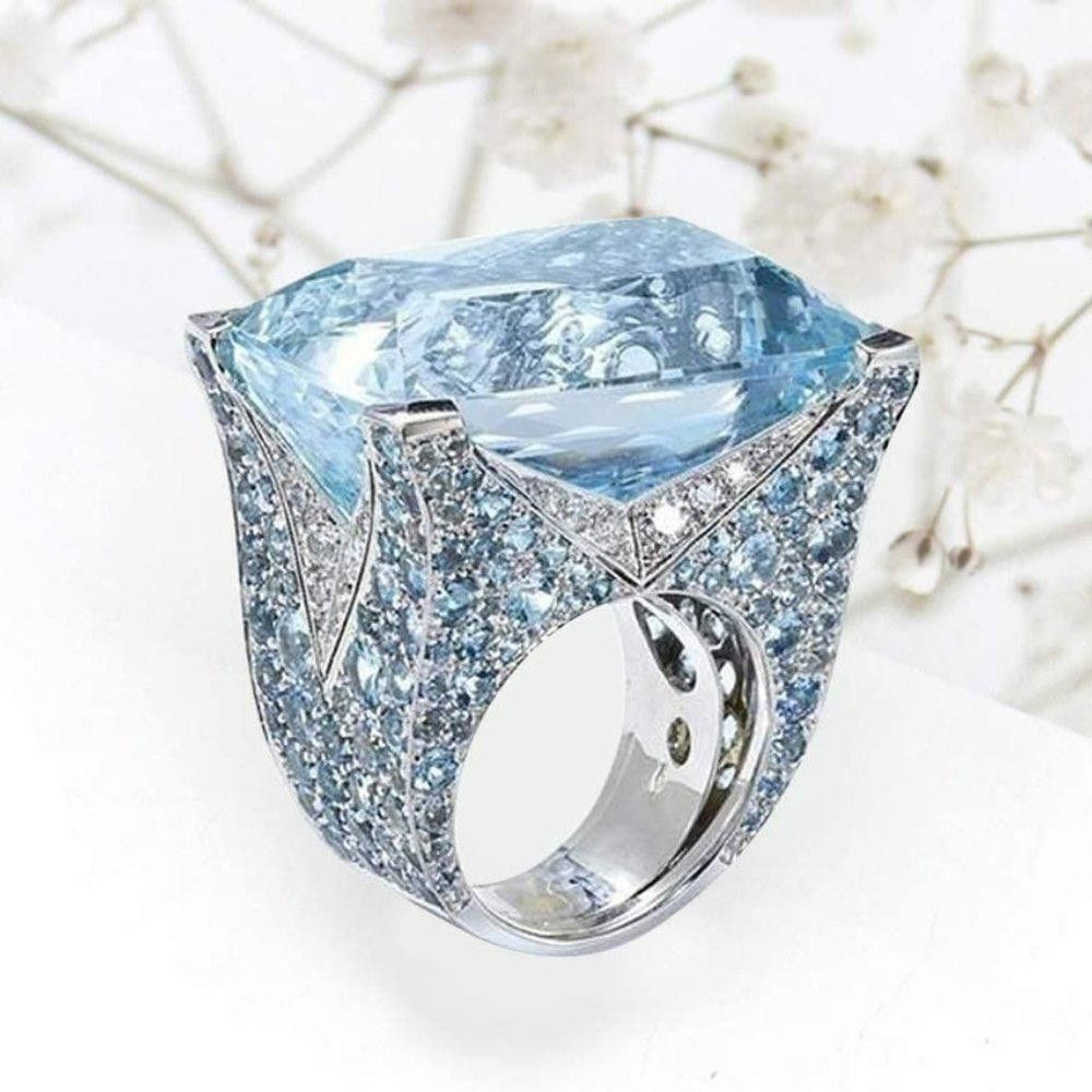 Designer 925 Sterling Silver Square Blue Aquamarine Ring - Size 7 Size ONE SIZE - 7 Thumbnail