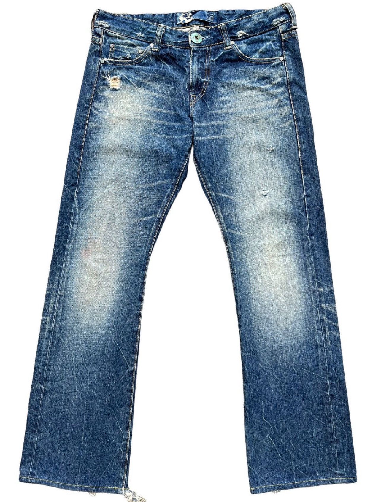 Vintage Blue Japan Distressed Denim Flare Jeans 33x31