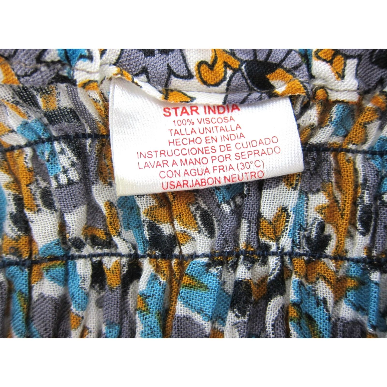 Vintage VTG Star India Rayon Blue Yellow Grey Elephant High Rise Wide Leg Pant XS Size 26" / US 2 / IT 38 - 3 Thumbnail