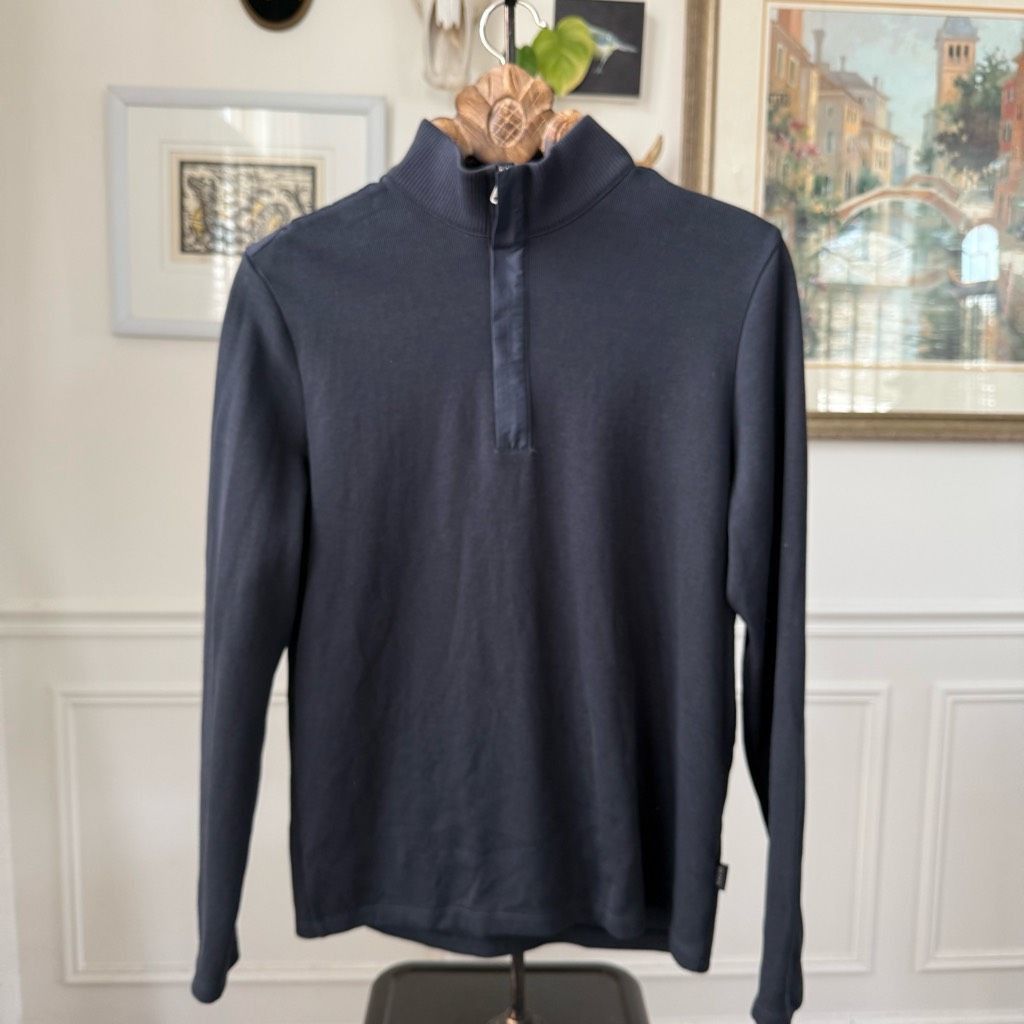 Hugo Boss Boss Hugo Boss 1/4 Zip Cotton Sweater Dark Blue M Size US M / EU 48-50 / 2 - 1 Thumbnail