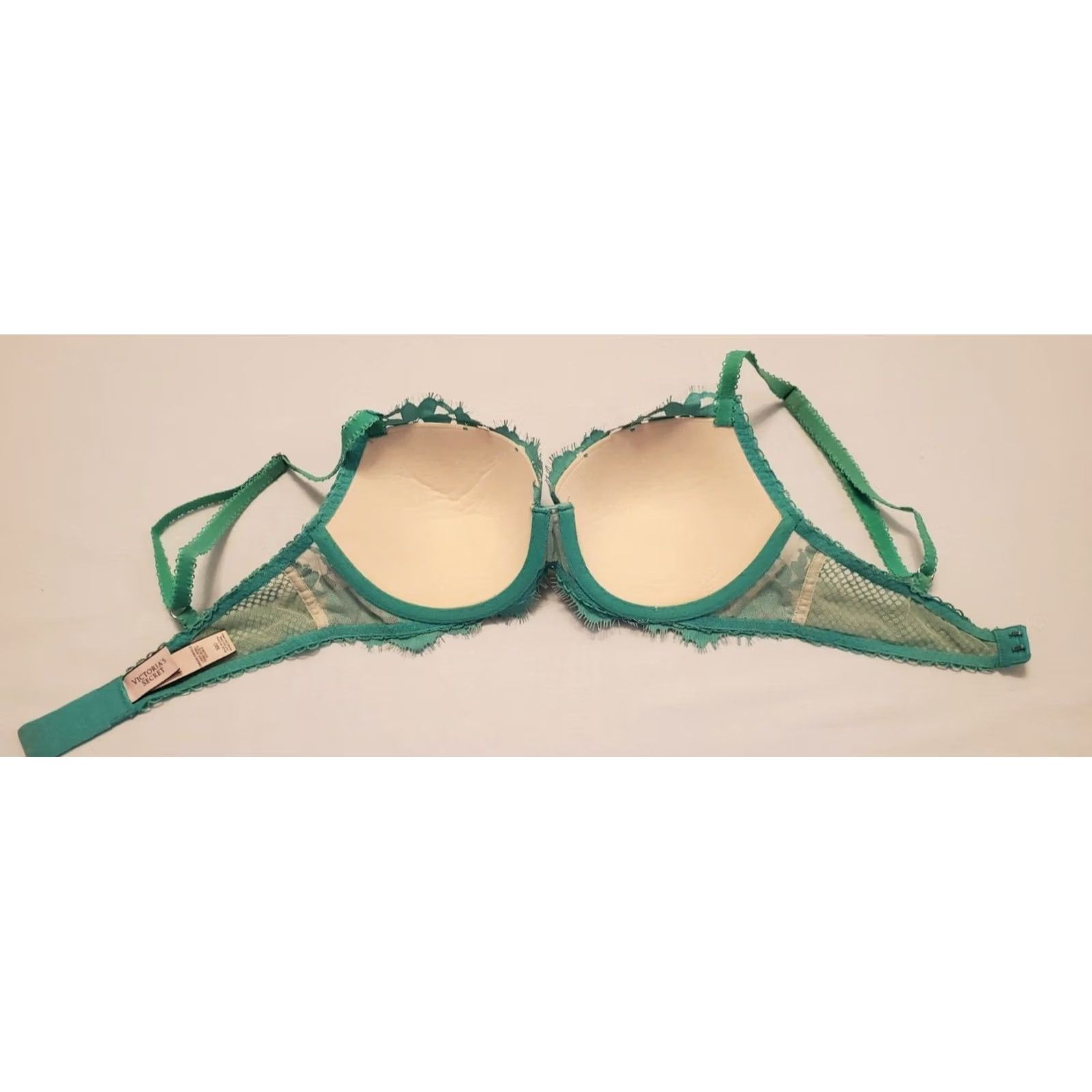 Victoria's Secret Victoria'S Secret Push Up Bra Womens 32D Teal Dream Angels Lace Underwire Lined Demi Size ONE SIZE - 4 Thumbnail