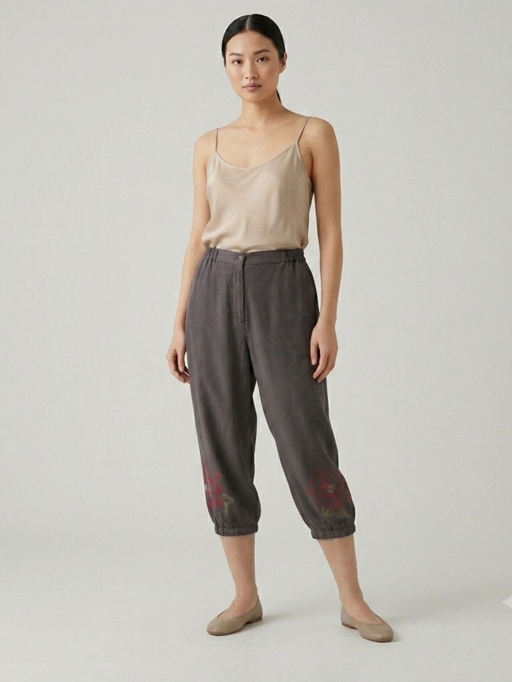 Vintage Gray Silk Balloon Capri Pants w/ Flowers - Small 🎈 Size 28" / US 6 / IT 42 - 10 Thumbnail