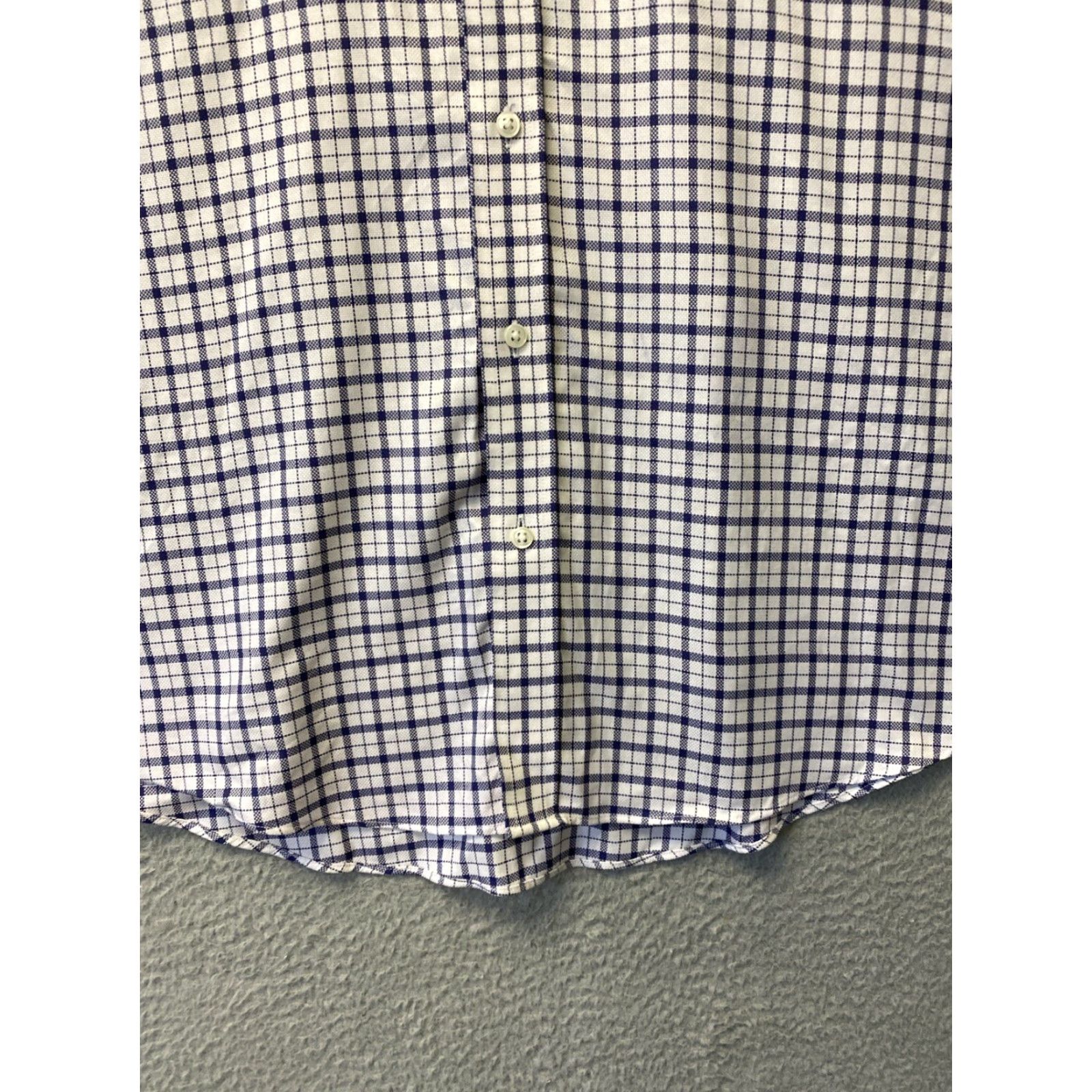 Nordstrom Dress Shirt Men 16.5 Blue Plaid Button-Down Non-Iron  Wrinkle-Resistant Pockets 100% Cotton