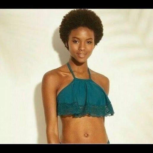 Other Teal Halter Bikini Top With Lace Trim Women's Swimwear Size Size L / US 10 / IT 46 - 2 Thumbnail
