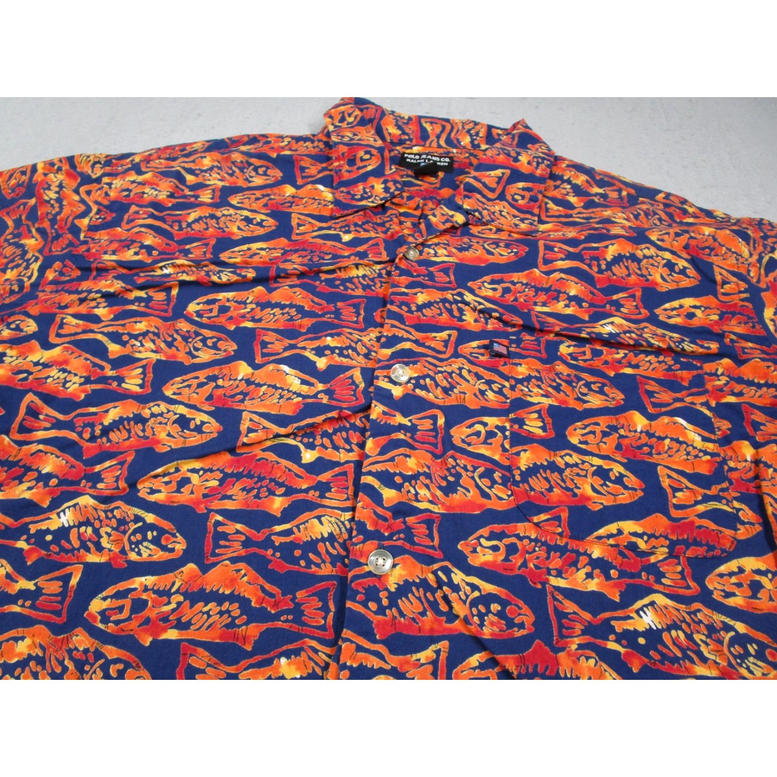 Ralph Lauren VINTAGE Ralph Lauren Polo Jeans Co Shirt Mens L Blue Orange Fish Cotton Size US L / EU 52-54 / 3 - 2 Thumbnail