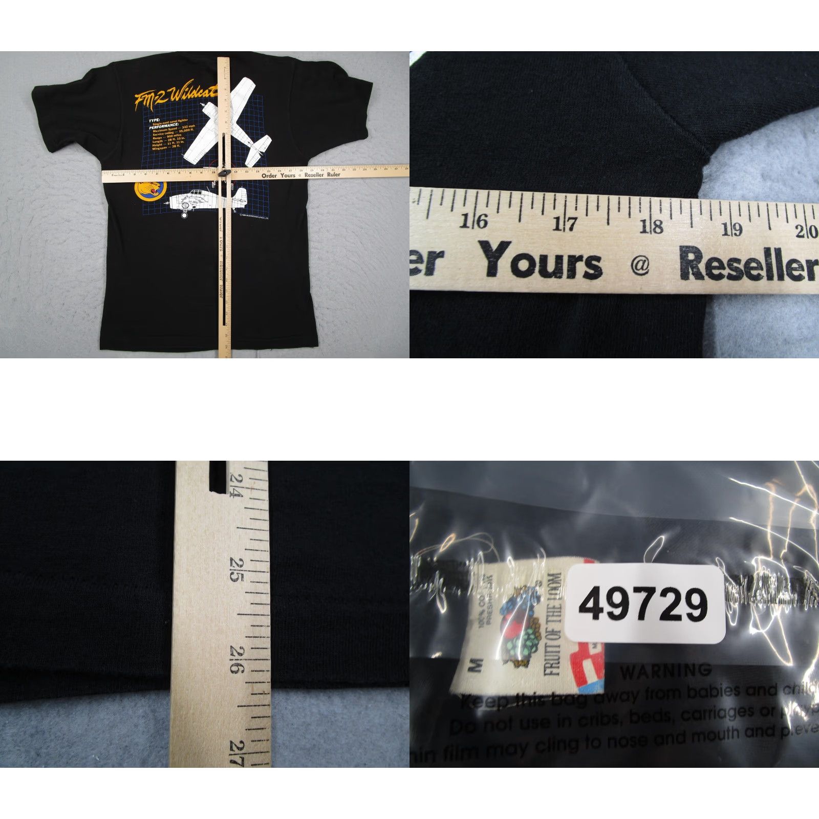 Fruit Of The Loom VINTAGE FM-2 Wildcat Shirt Mens Medium Black 1988 Navy Fighter T-Shirt Patriotic Military Graphic Print USA Made in USA Men's Shirt Size US M / EU 48-50 / 2 - 8 Thumbnail