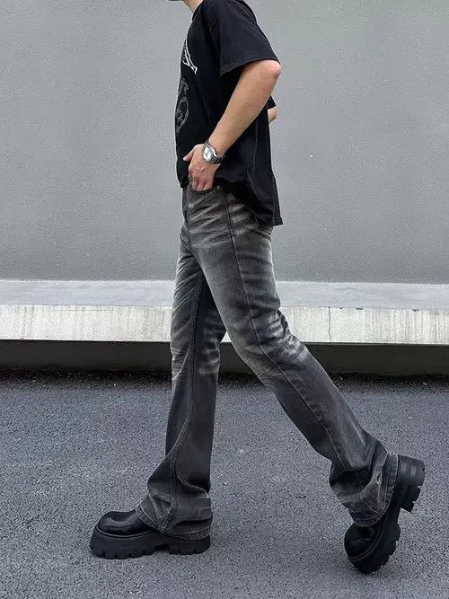 Japanese Brand Street Vintage Gradient Washed Micro Flare Black Jeans Size US 30 / EU 46 - 6 Thumbnail