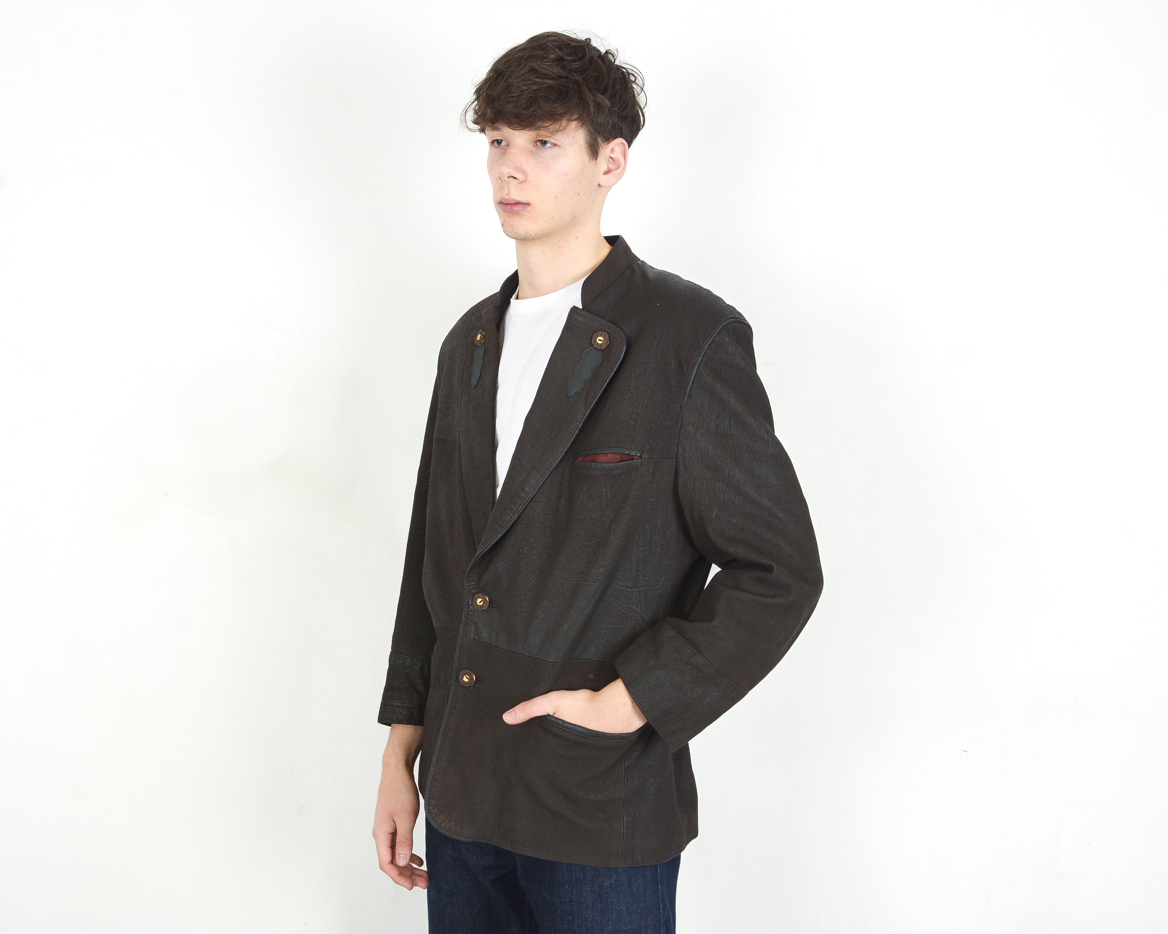 Vintage New Fast 40 US Blazer Leather Trachten Jacket Sport Coat m Size 40S - 2 Thumbnail