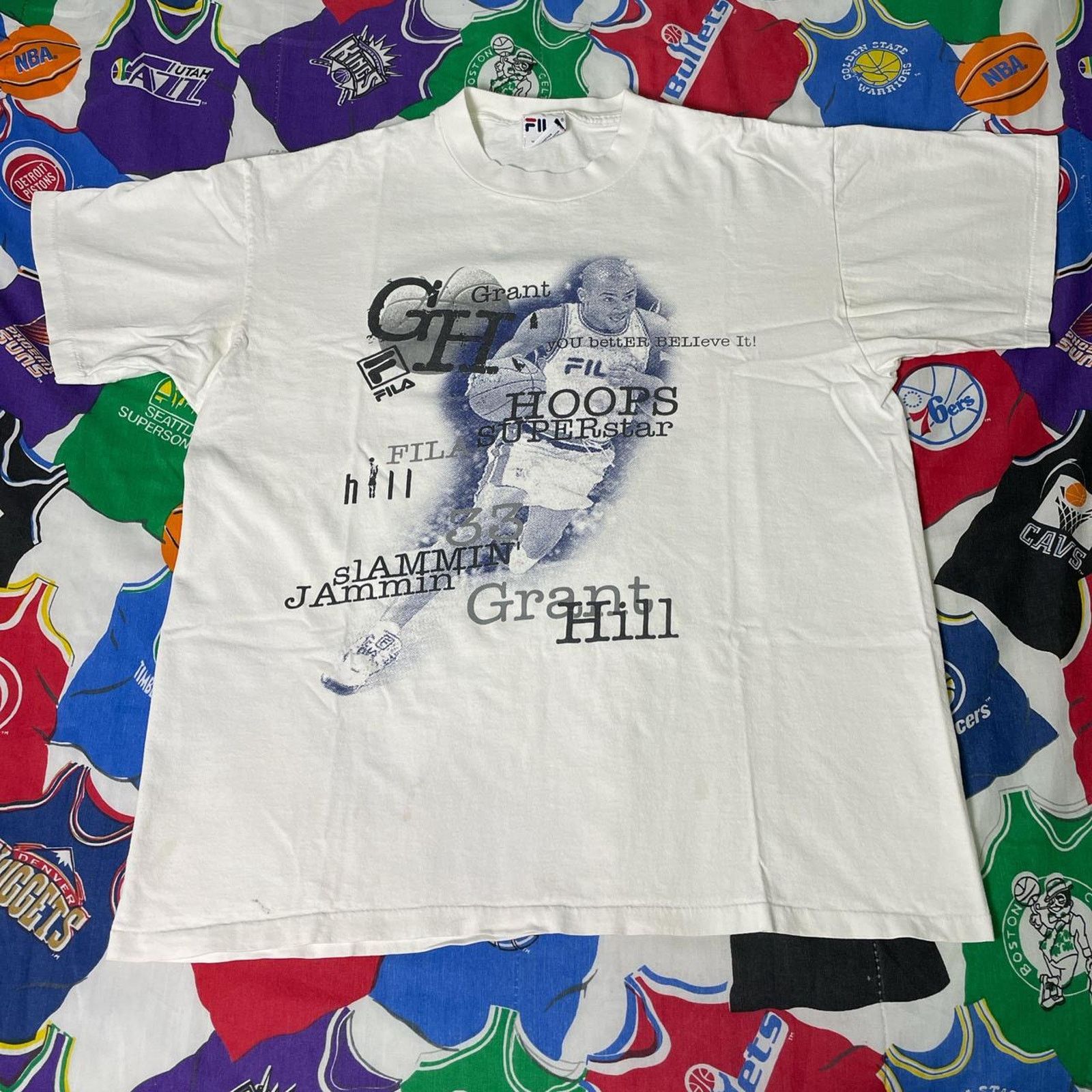 Fila × NBA × Vintage VTG 90s FILA NBA Grant Hill Detroit Pistons Basketball Tee Size US L / EU 52-54 / 3 - 1 Thumbnail
