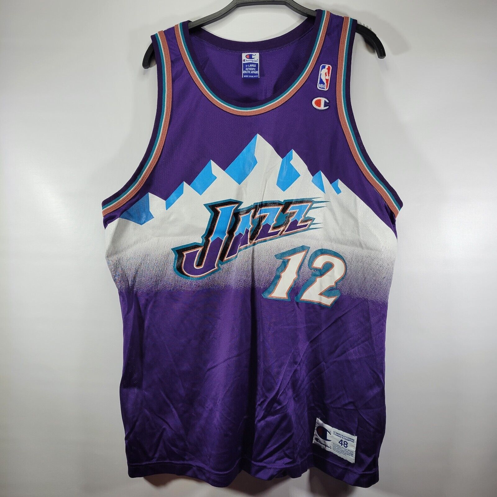 Vintage Champion John Stockton Utah Jazz #12 NBA Jersey 48