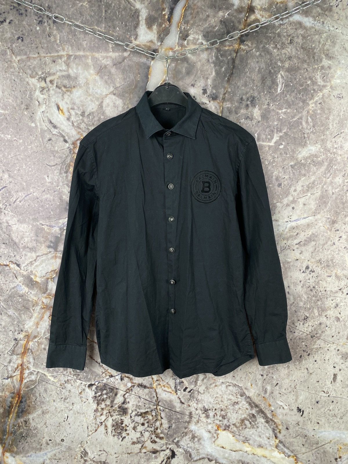 Extra Large BALMAIN Black Long Sleeve Button popular Down Shirt