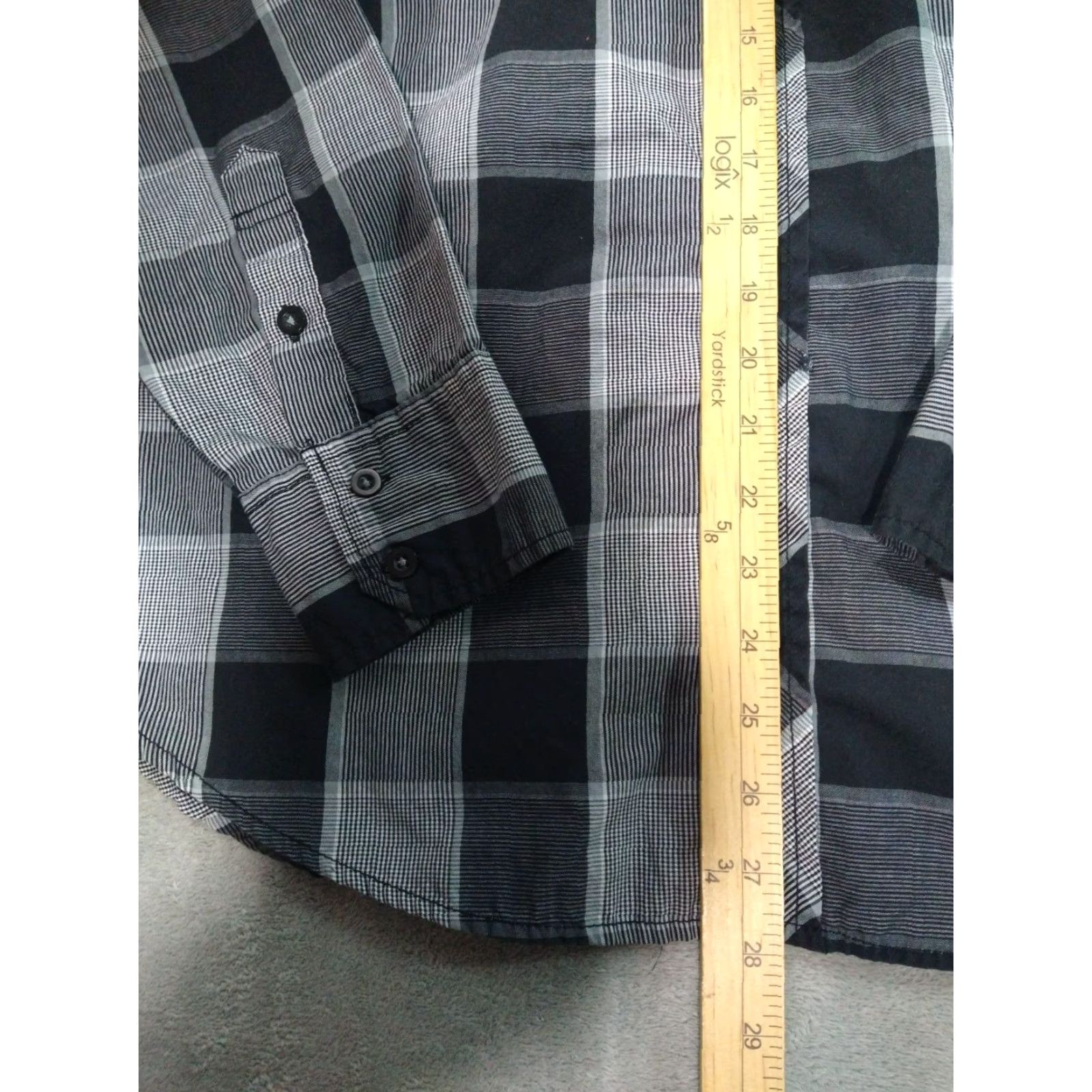 Point Zero Point Zero Shirt Mens Medium Gray Black Plaid Long Sleeve Button Up Pockets Size US M / EU 48-50 / 2 - 4 Thumbnail