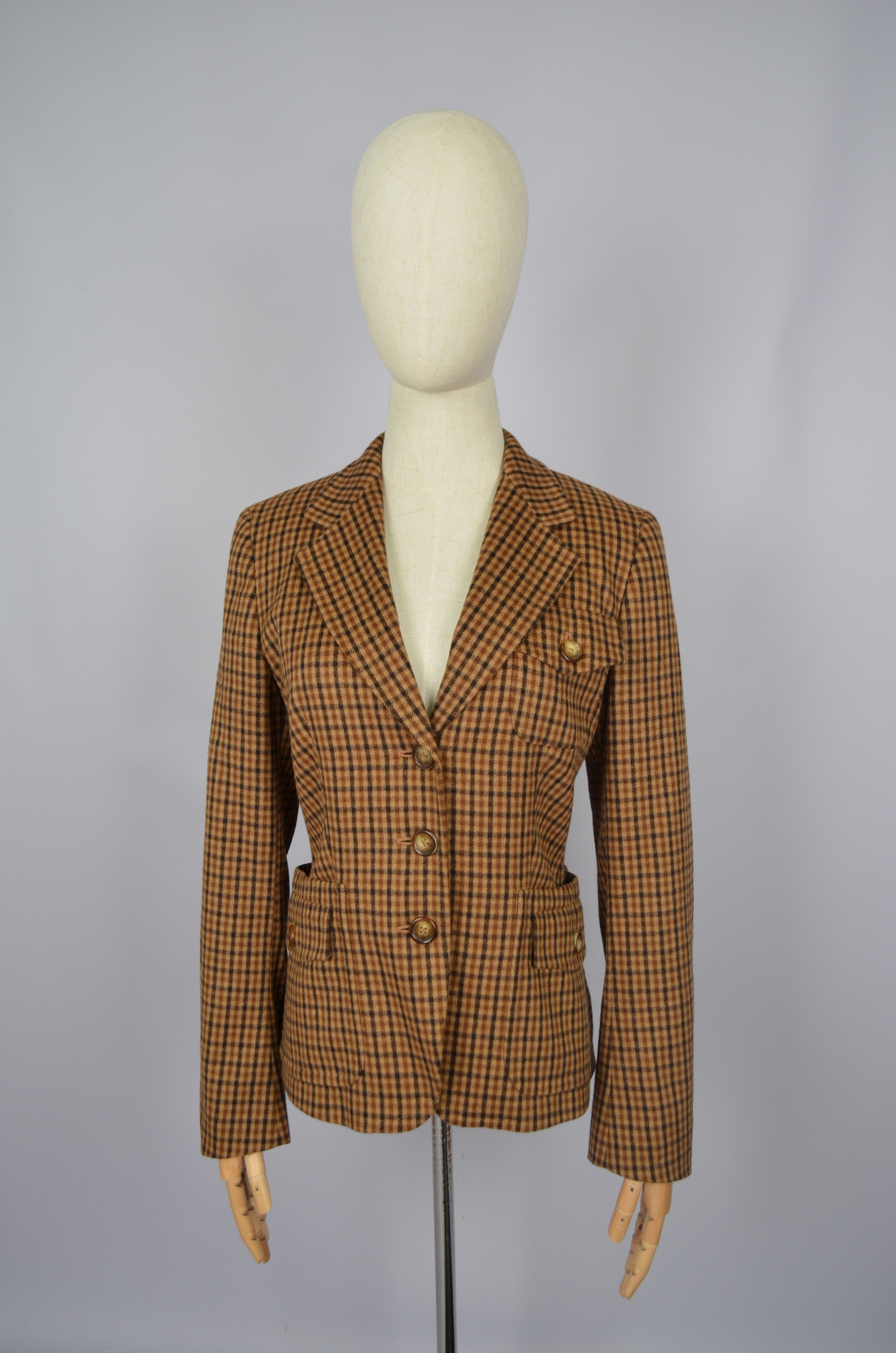 Designer × Max Mara Max Mara Check Brown Wool Angora Blazer Jacket Size US6 Size M / US 6-8 / IT 42-44 - 1 Thumbnail