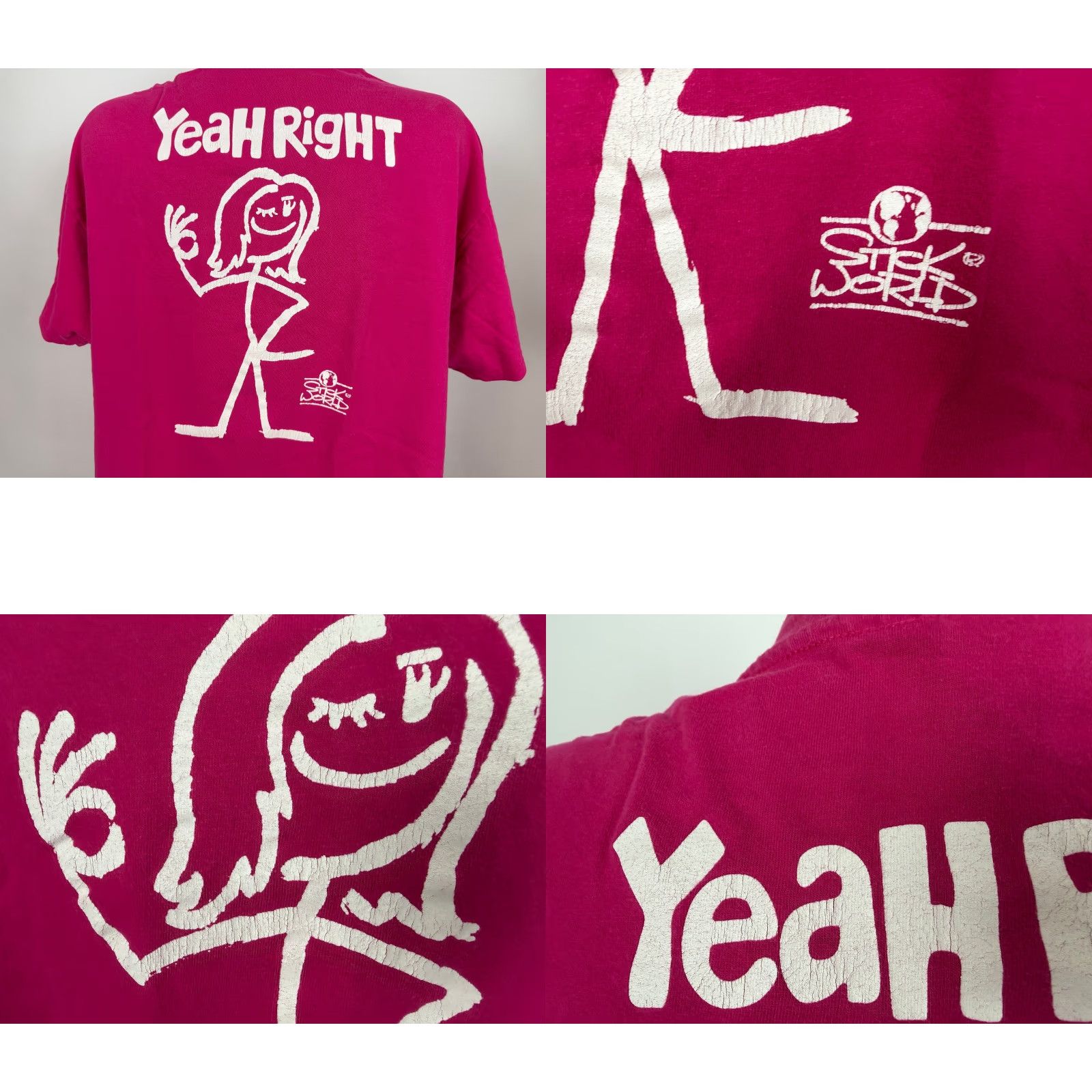 Hanes Vintage Hanes 90s Stick World T-Shirt XL Pink Graphic Short Sleeve Crew Neck Mens Size US XL / EU 56 / 4 - 8 Thumbnail