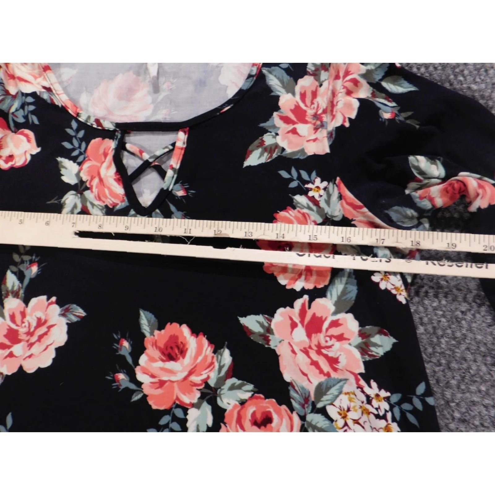 Vintage Rue Juju Womens Blouse Shirt Regular Medium Black Floral Stretch Crew Neck Long Sleeve Casual Zipper timeless Classic Vector: none (avoid adding). Size M / US 6-8 / IT 42-44 - 7 Thumbnail