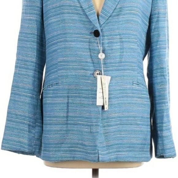Vtg 80's Nicola Blue Striped Boyfriend Blazer Sz 12 Single B