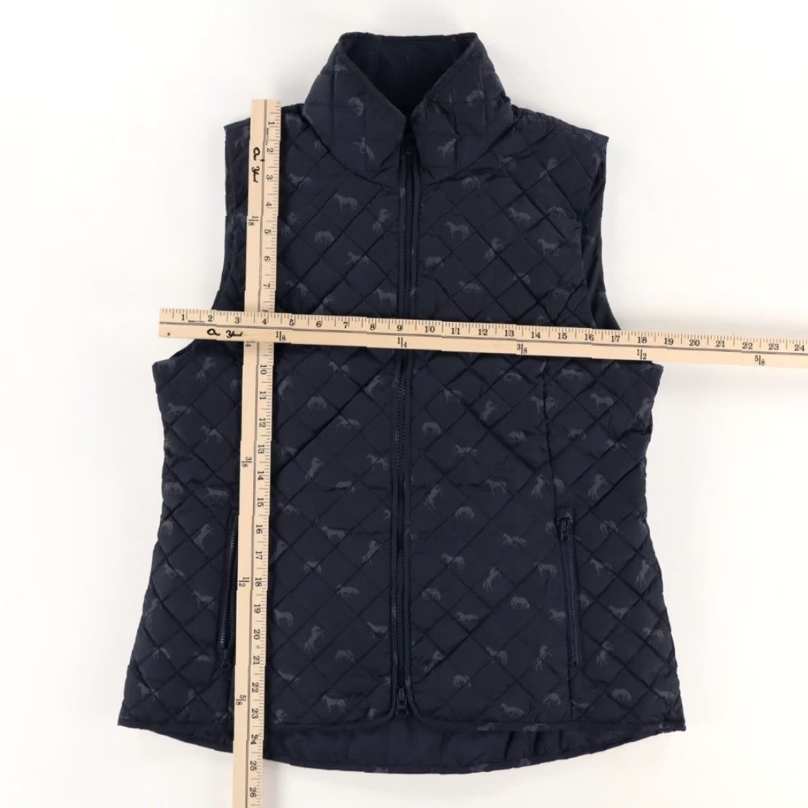 Vintage Piper Horse Equestrian Quilted Vest Navy Women's M Jacket Shirt Mock All Over Print Regular Fit Size M / US 6-8 / IT 42-44 - 3 Thumbnail