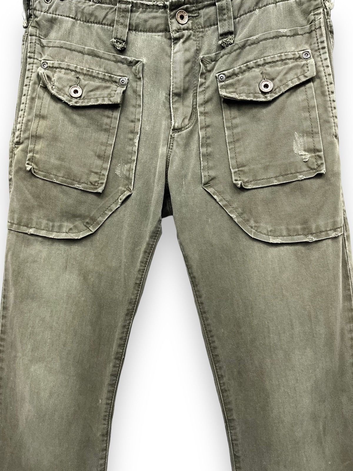Edwin Vtg EDWIN 505 KHAKI Bush Pants Natural Distressed Flare💥 Size US 30 / EU 46 - 9 Thumbnail