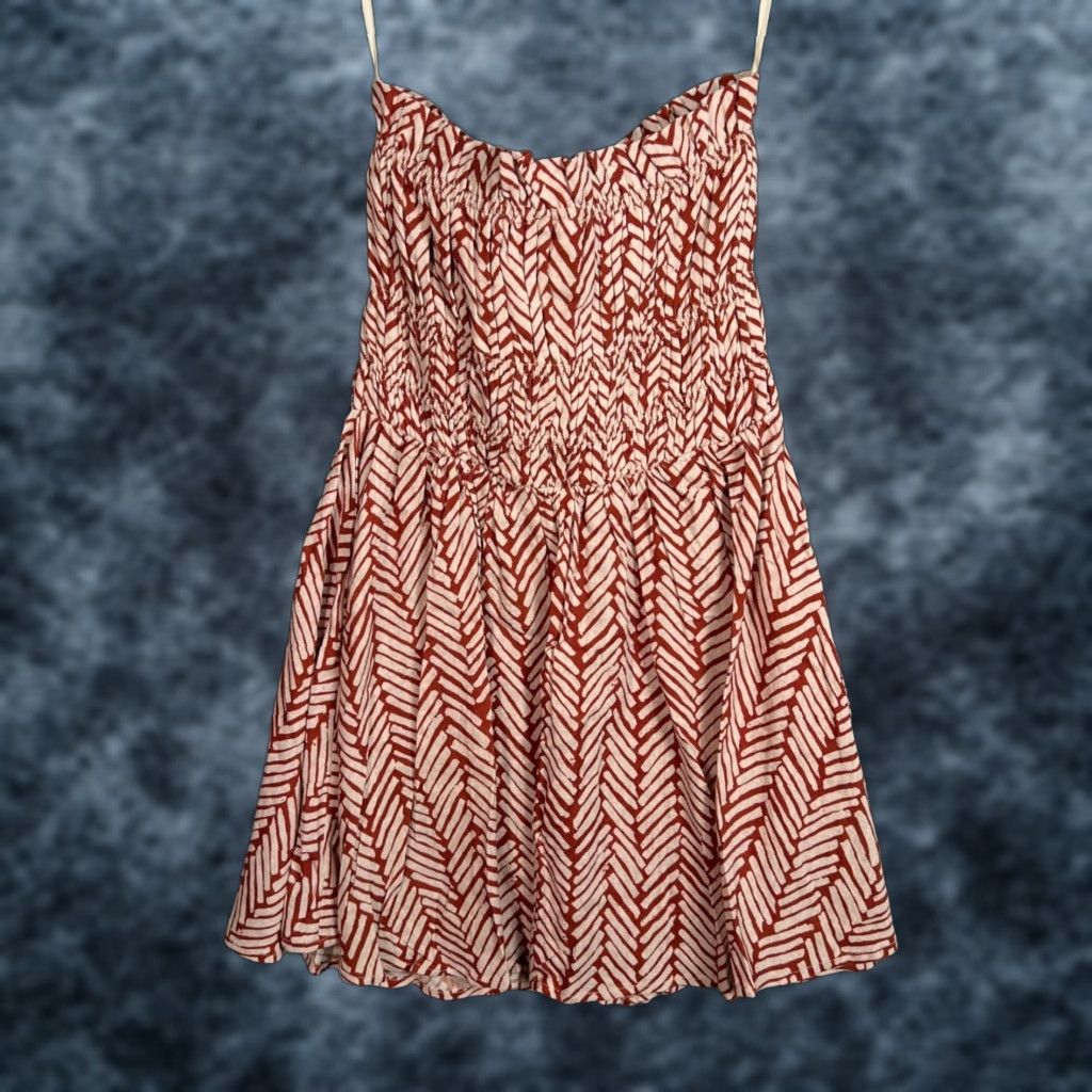 Vintage VRG GRL Womens Dress Mini Party/Cocktail Sleeveless Strapless Red Short 8 Cotton/Linen Blend Chevron Size M / US 6-8 / IT 42-44 - 1 Thumbnail