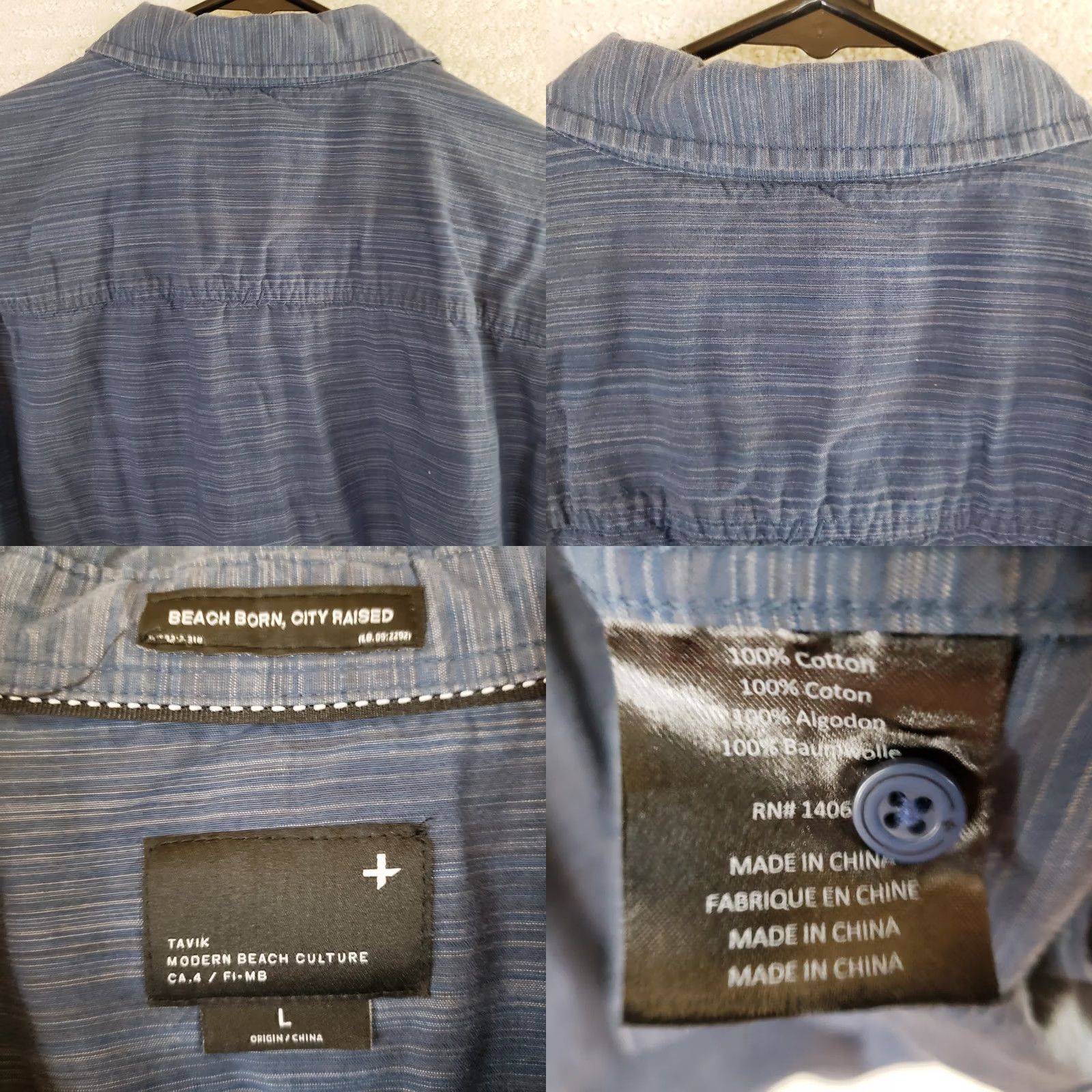 Tavik Tavik Men L Blue Denim Striped Long Sleeve Button Shirt Beach Culture Modern Shirt Button-Down Crew Neck? Size US L / EU 52-54 / 3 - 8 Thumbnail
