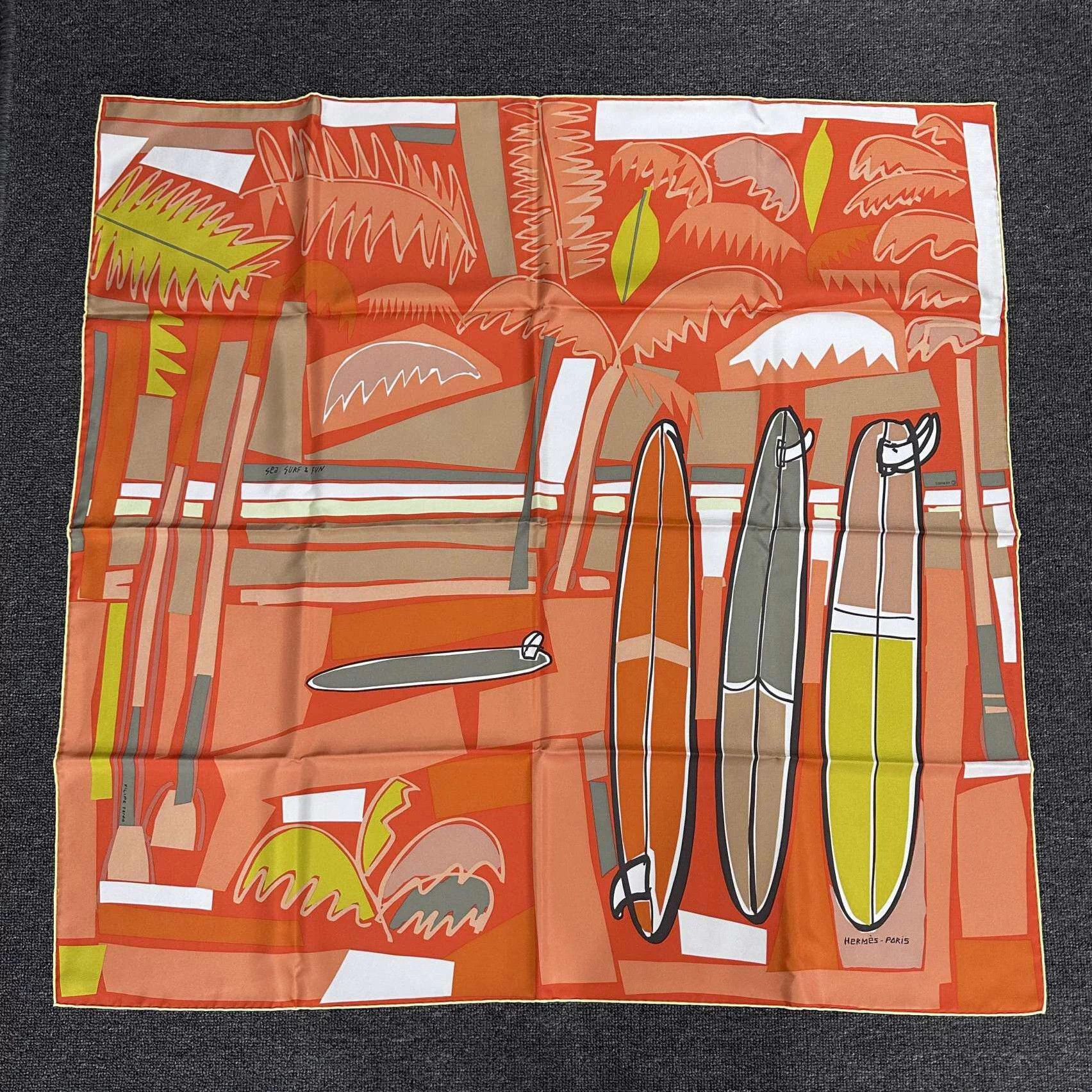 Hermes HERMES Surfing Series Silk Scarf Orange Size ONE SIZE - 3 Thumbnail
