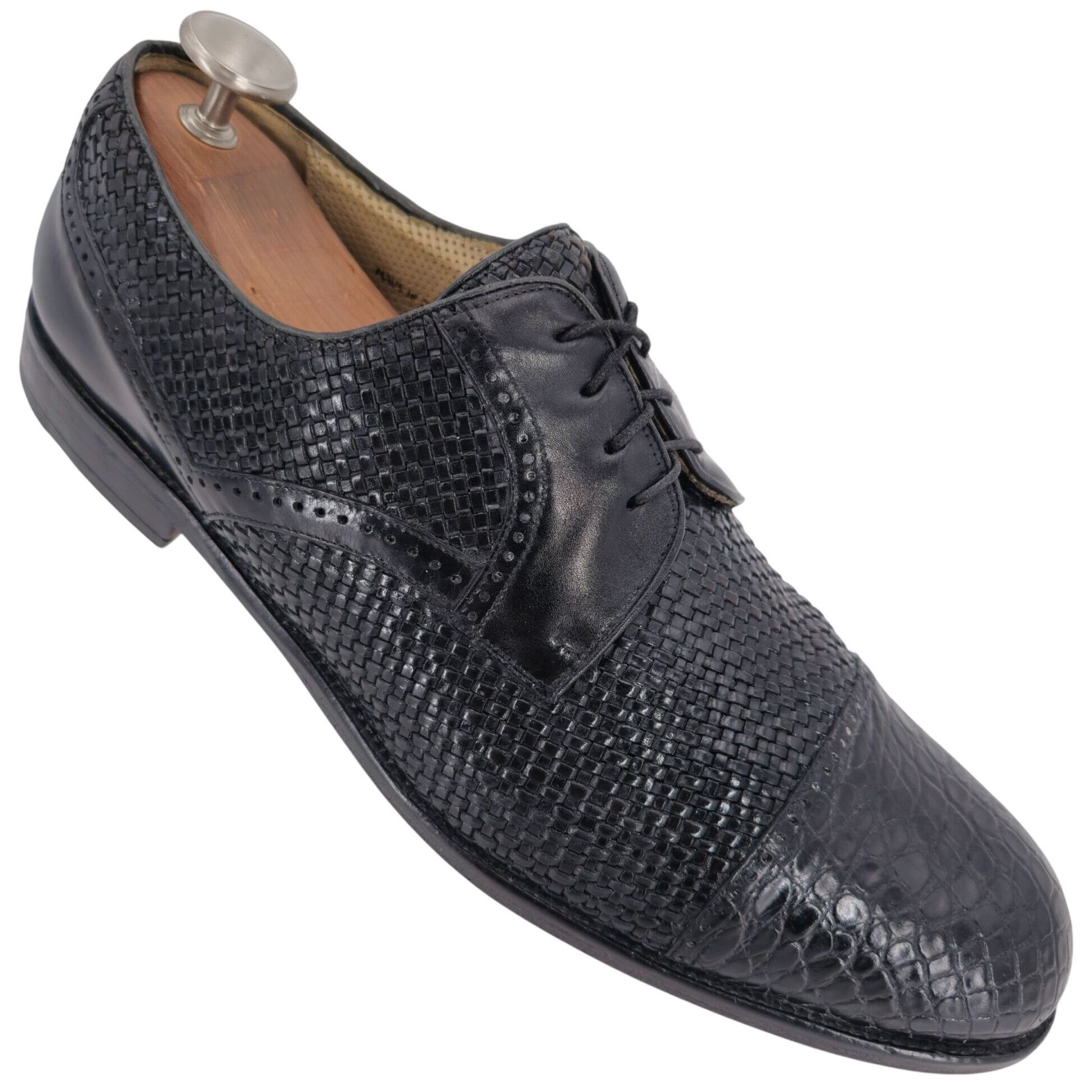 Mezlan Vintage Mezlan Mens 15M Black Exotic Crocodile Woven Leather Size US 15 / EU 48 - 1 Thumbnail