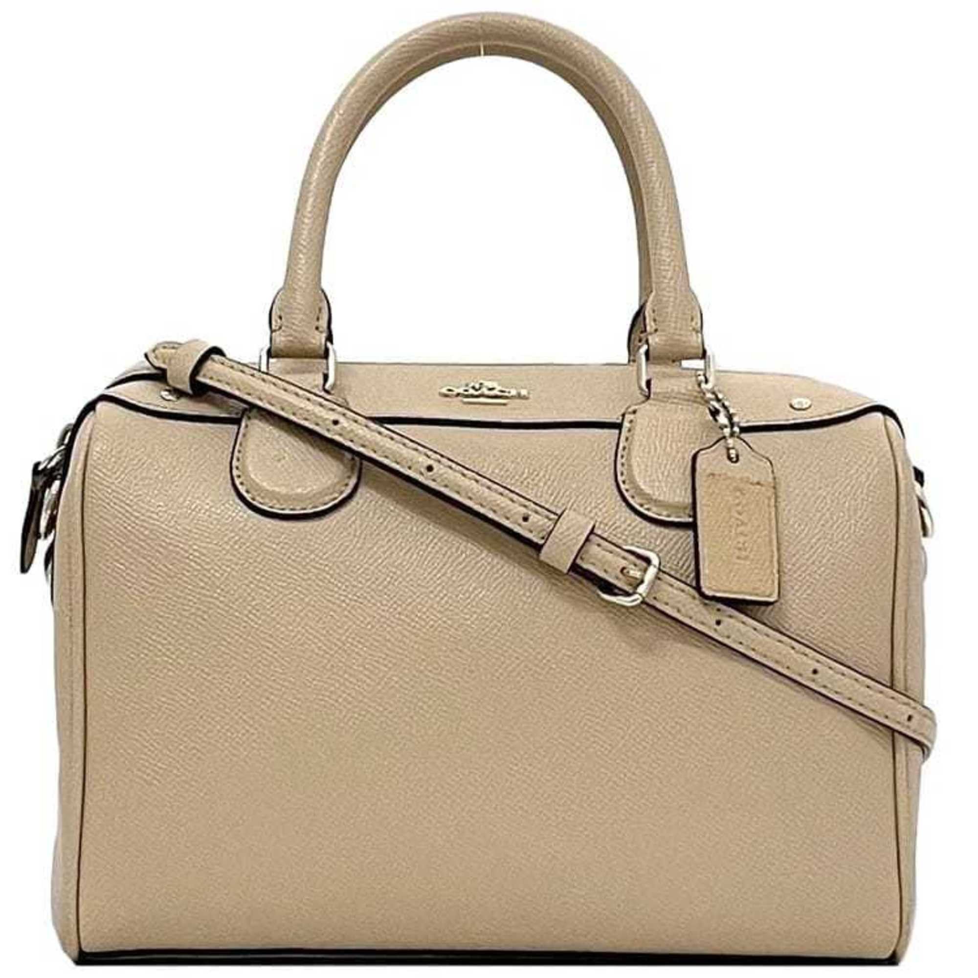 Coach 2-Way Shoulder Bag Ec-23074 Beige F57521 Mini Boston Leather Coach Handbag Crossbody Ladies, Women's