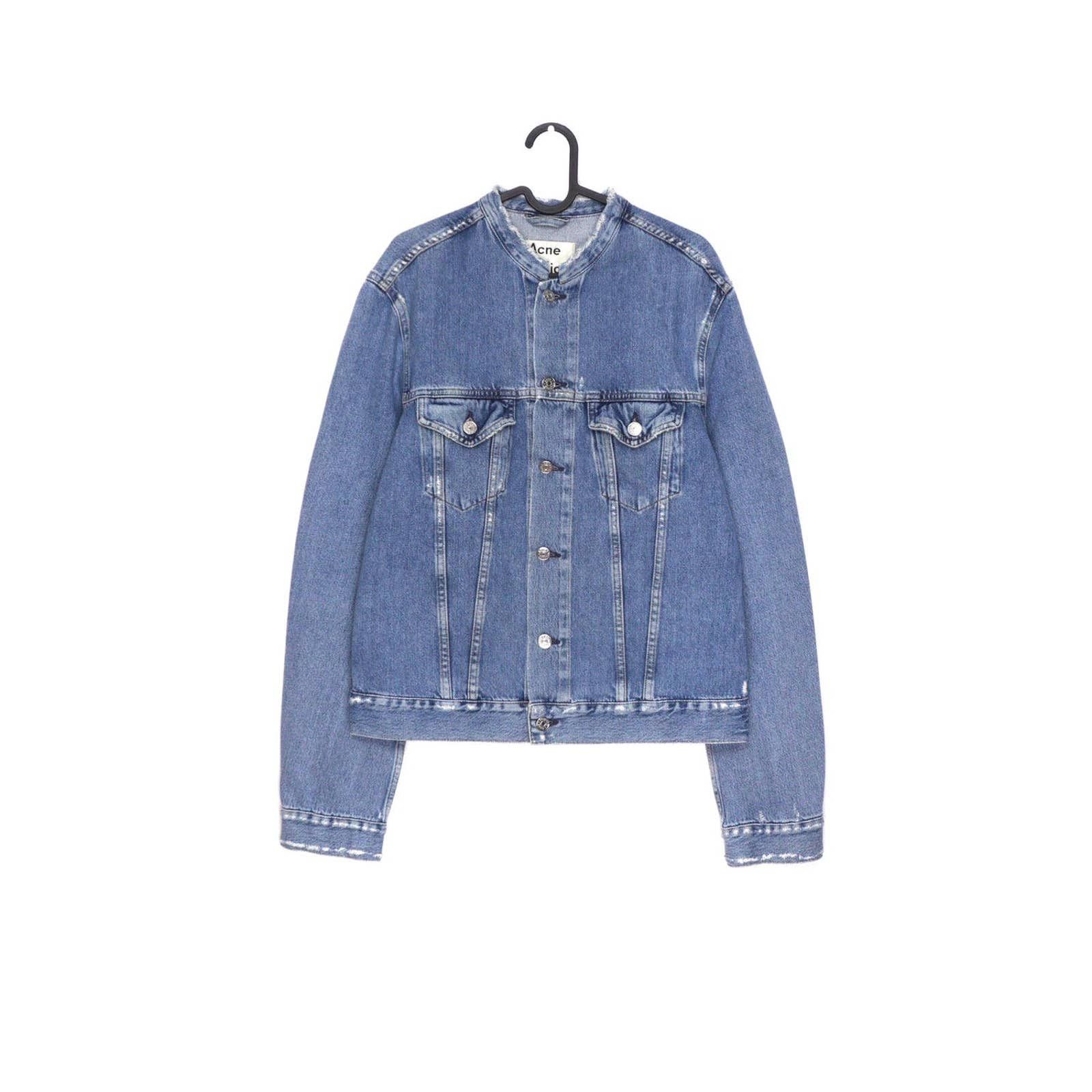 image of Acne Studios Who Ind Fray Indigo Distressed Denim Jacket in Blue, Men's (Size Medium)
