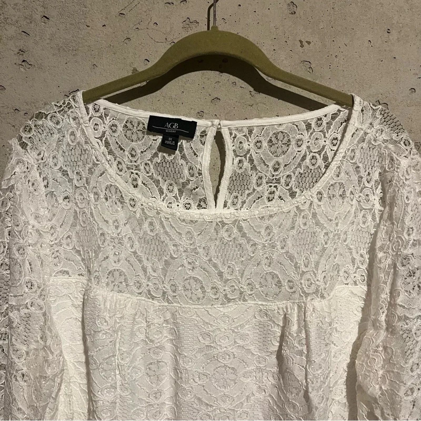 Other AGB Lace Top 1X Off White Flare 3/4 Bell Sleeve Blouse NWT Size XL / US 12-14 / IT 48-50 - 2 Thumbnail