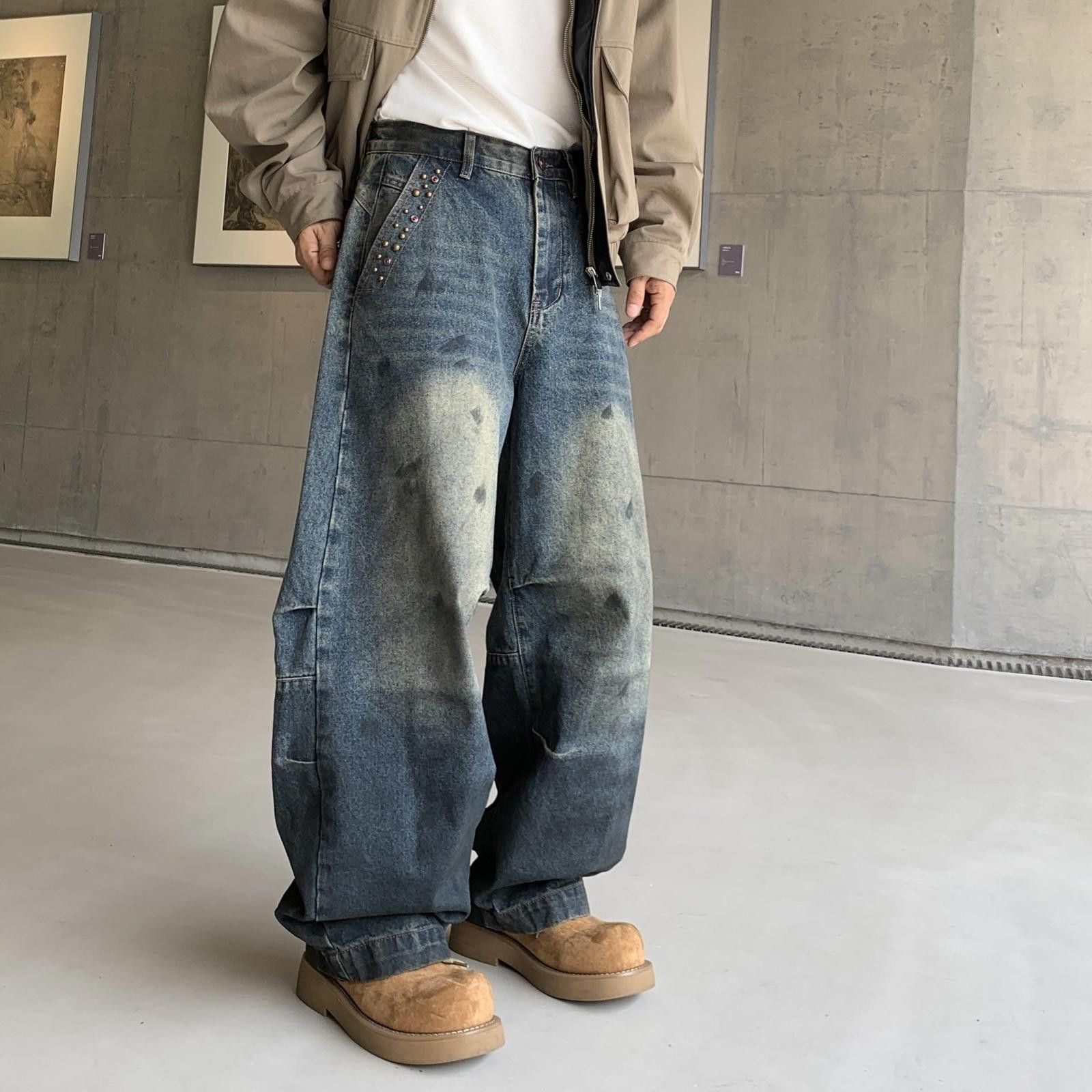 Japanese Brand Blue Distressed Wide Leg Denim Jeans, Baggy Fit Jeans Size US 30 / EU 46 - 3 Thumbnail