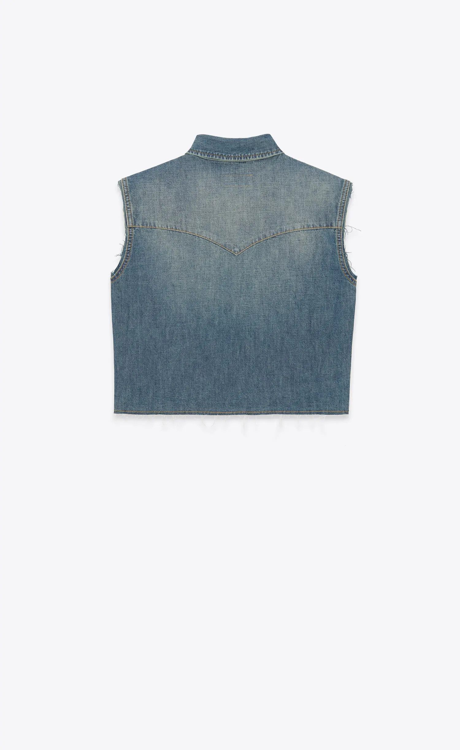 Saint Laurent Paris o1s1wg110225 694551 Cropped Shirt Dusty Denim Blue Size L / US 10 / IT 46 - 2 Thumbnail
